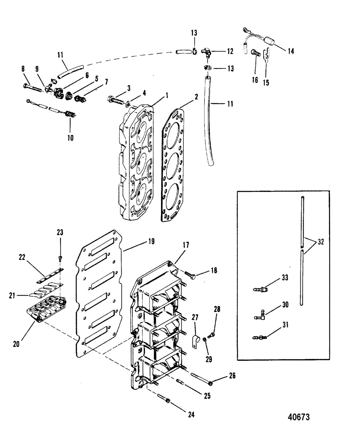 MERCURY/MARINER 200 H.P. (V-6) REED BLOCK AND CYLINDER HEAD