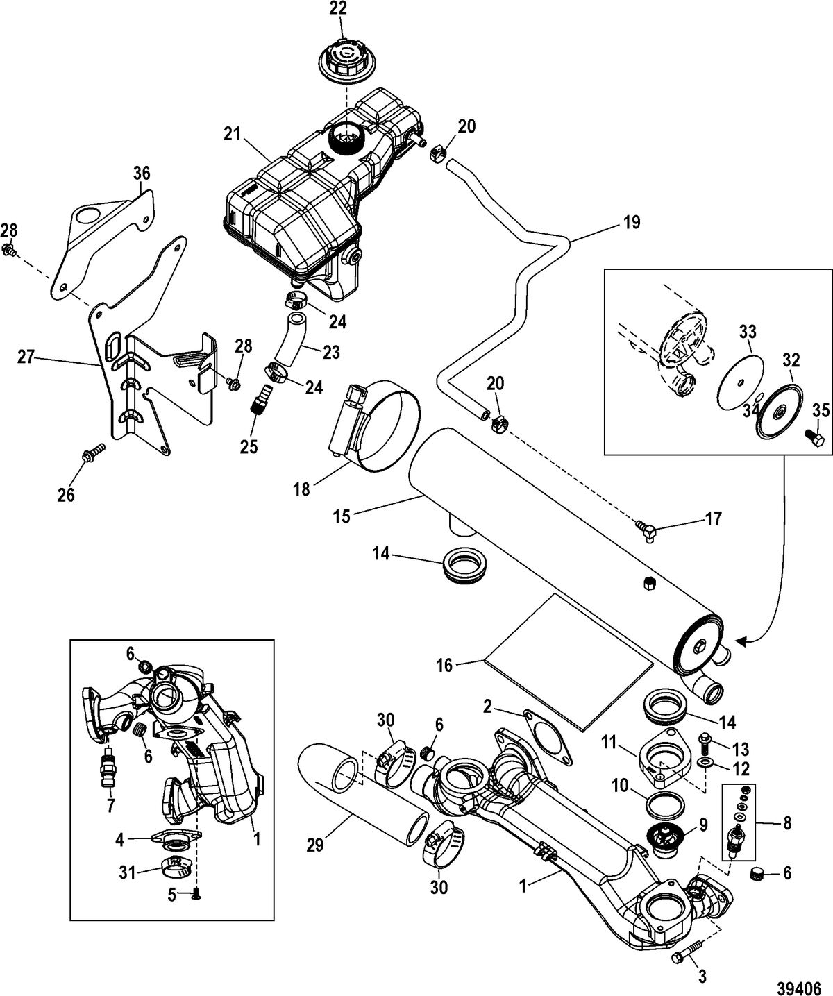 MERCRUISER 496 MAG STERNDRIVE Cooling System, Fresh Water Components
