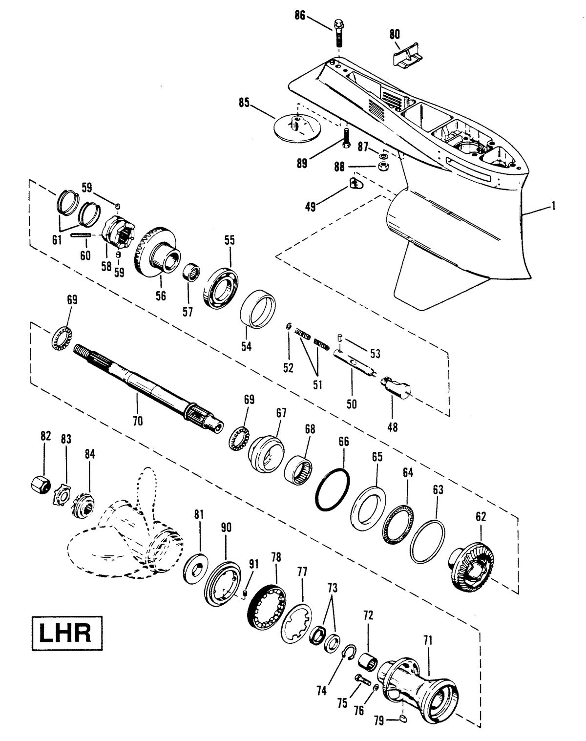RACE OUTBOARD 2.5 L (CARB) GEAR HOUSING (PROPELLER SHAFT)LHR 4-HOLE WATER PICKUP