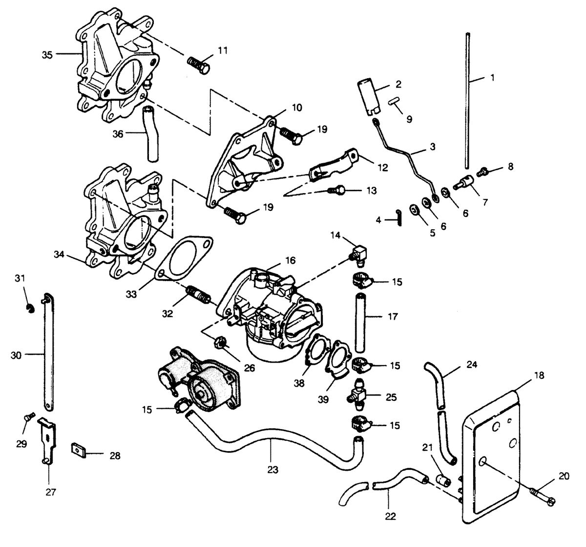 FORCE FORCE 1990 120 H.P. "C" MODELS L-DRIVE CARBURETOR ADAPTERS AND FUEL LINES
