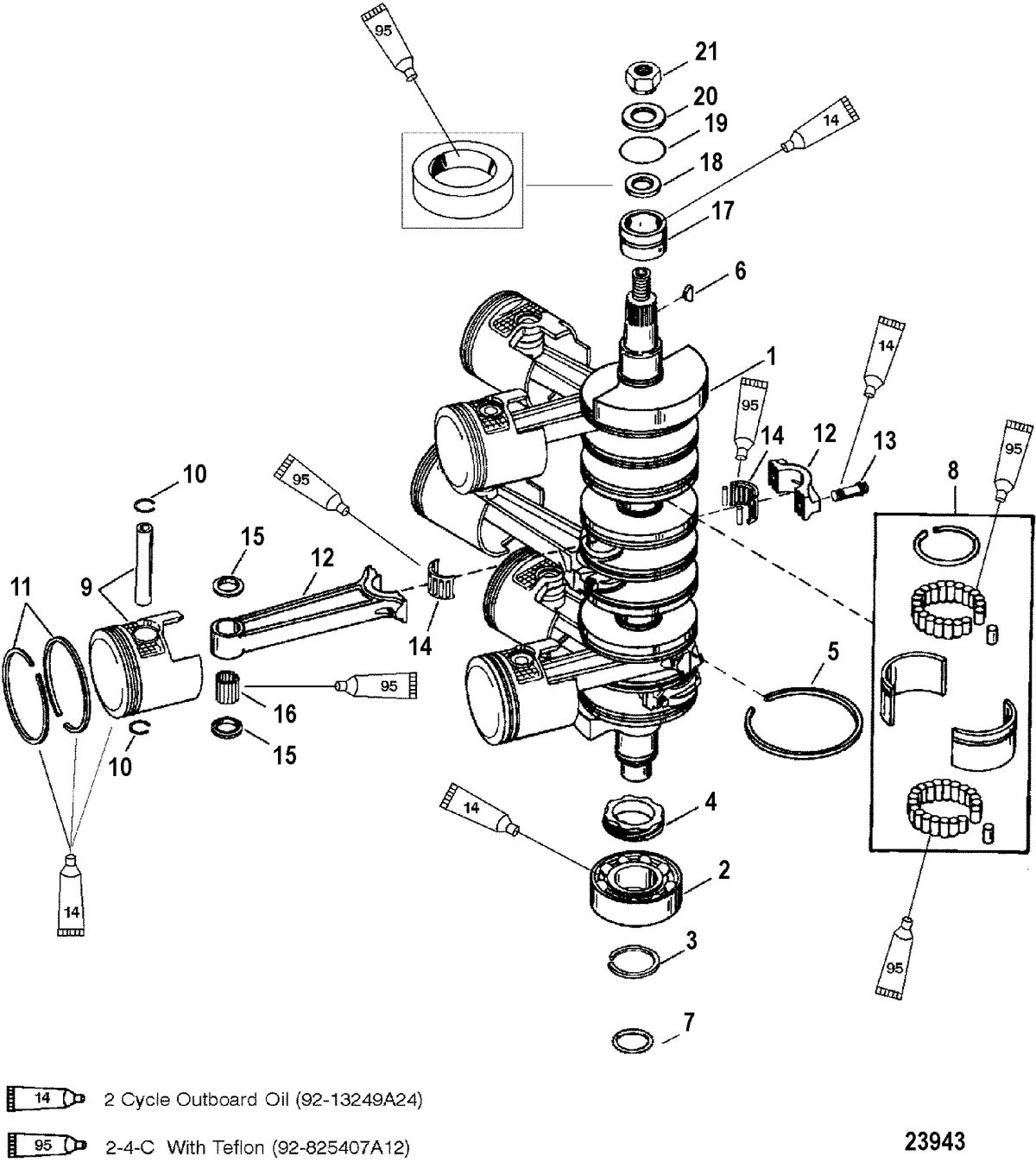 MERCURY/MARINER 225/250 EFI (3.0L) CRANKSHAFT, PISTONS AND CONNECTING RODS