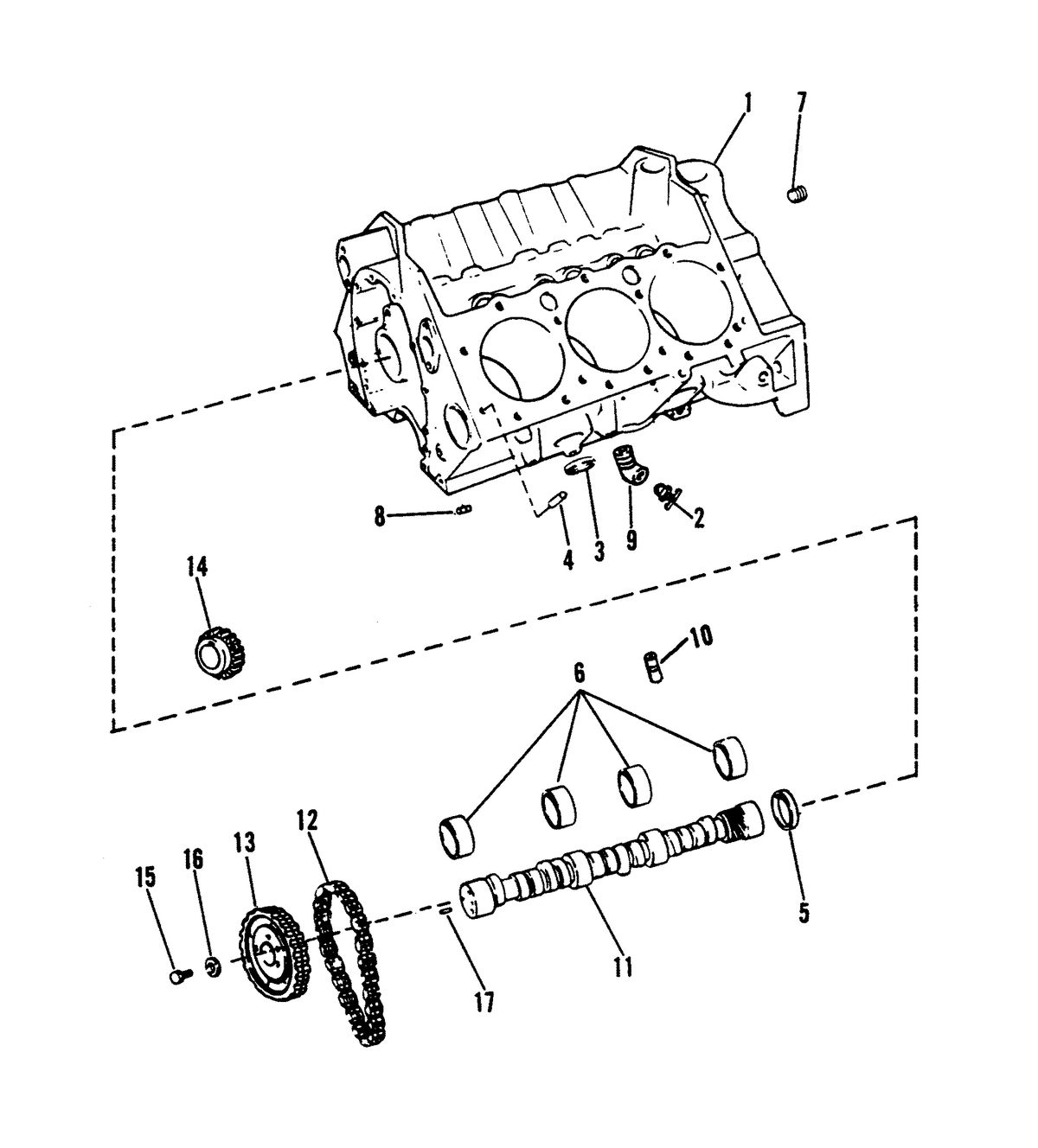 MERCRUISER 185R/MR ENGINE (229 CID) CYLINDER BLOCK AND CAMSHAFT