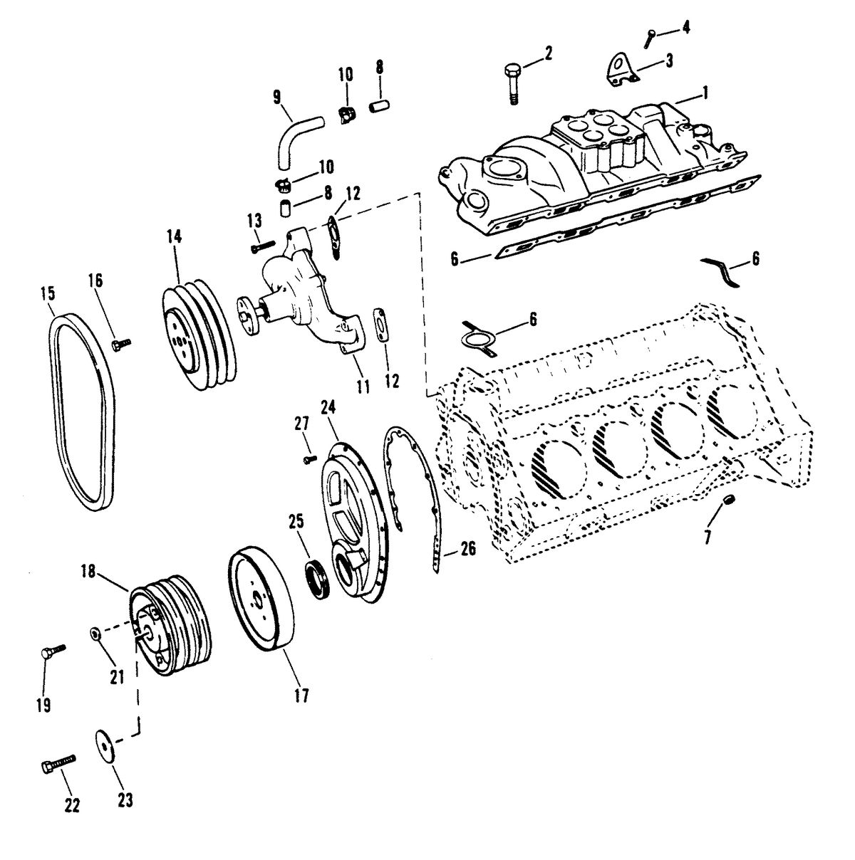 MERCRUISER 8.2L W/HURTH INBOARD GEN V INTAKE MANIFOLD AND FRONT COVER