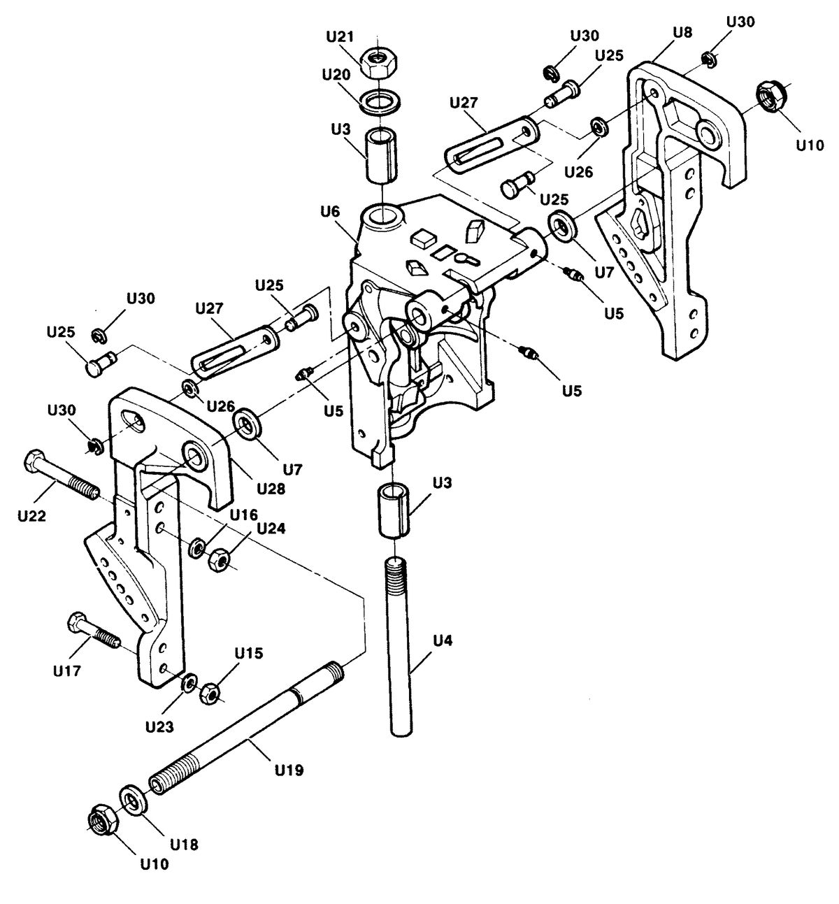 FORCE FORCE 1991 50 H.P. "B" MODELS SWIVEL BRACKET AND STERN BRACKETS (POWER TRIM MODELS)