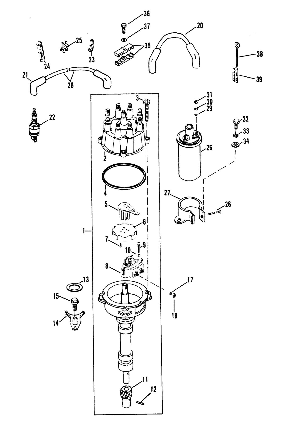 MERCRUISER 454 MAGNUM ALPHA ONE ENGINE DISTRIBUTOR AND IGNITION COMPONENTS