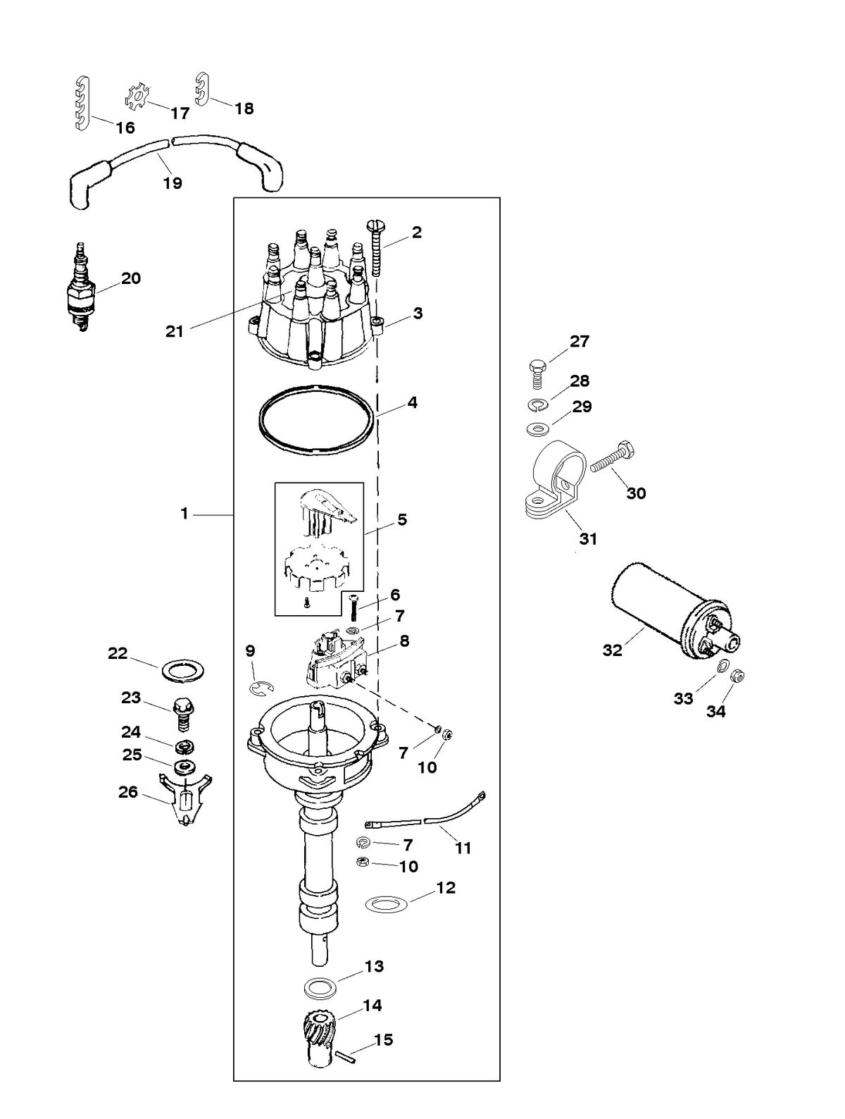 MERCRUISER 800 SC ENGINE DISTRIBUTOR AND IGNITION COMPONENTS