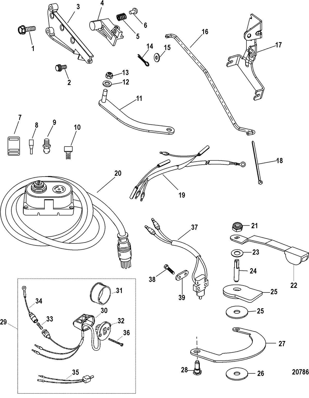 ACCESSORIES STEERING SYSTEMS AND COMPONENTS Tiller Handle Kit Components(880095A1/ A09)
