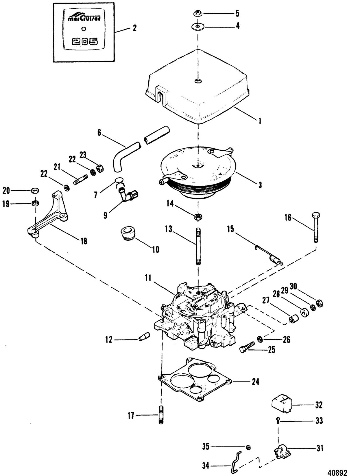 MERCRUISER 185/205 H.P. MR/ALPHA ONE ENGINE Carburetor & Throttle Linkage(205)
