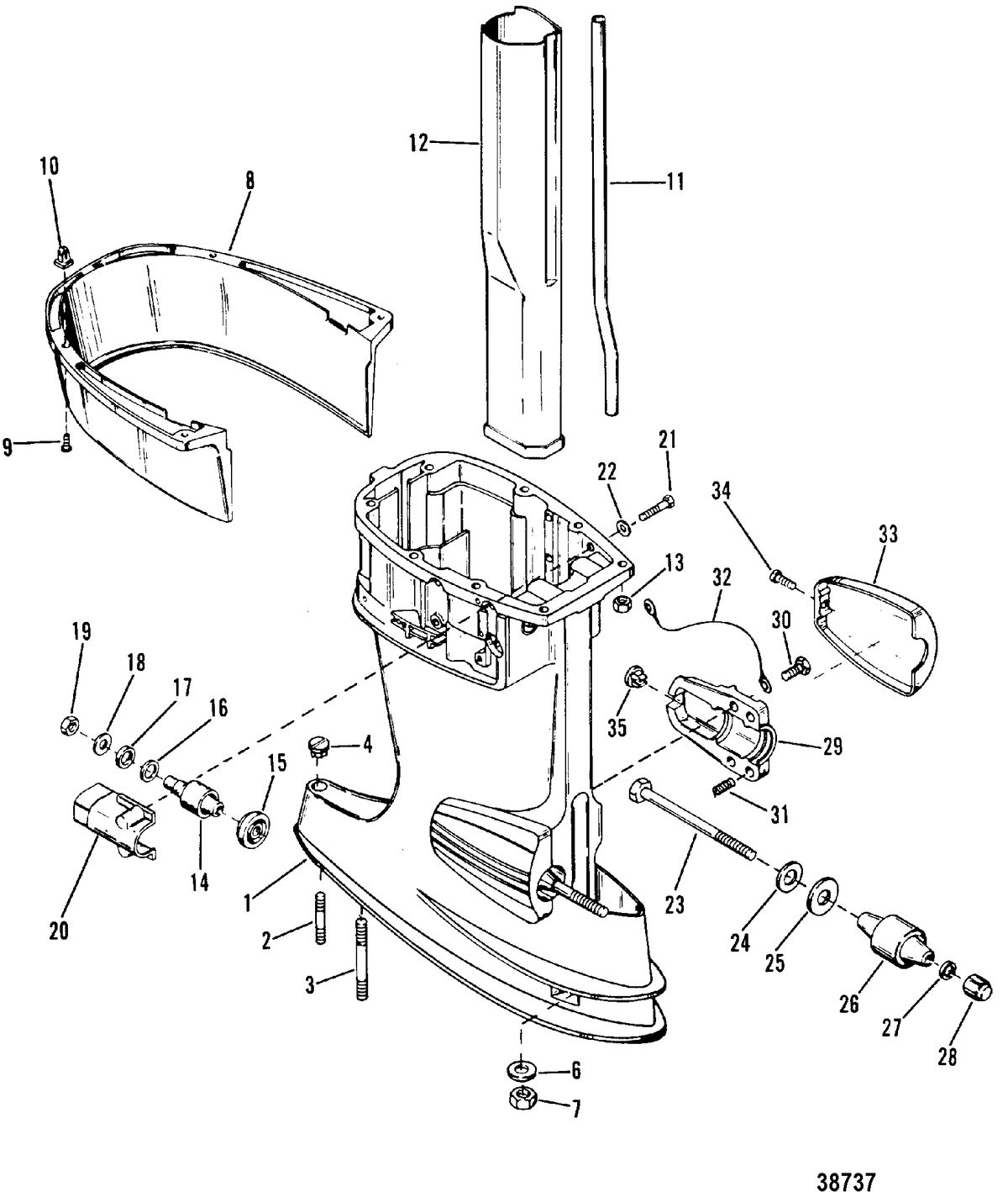 MERCURY 35 HP DRIVESHAFT HOUSING(LONG SHAFT)(0C159200 AND UP)