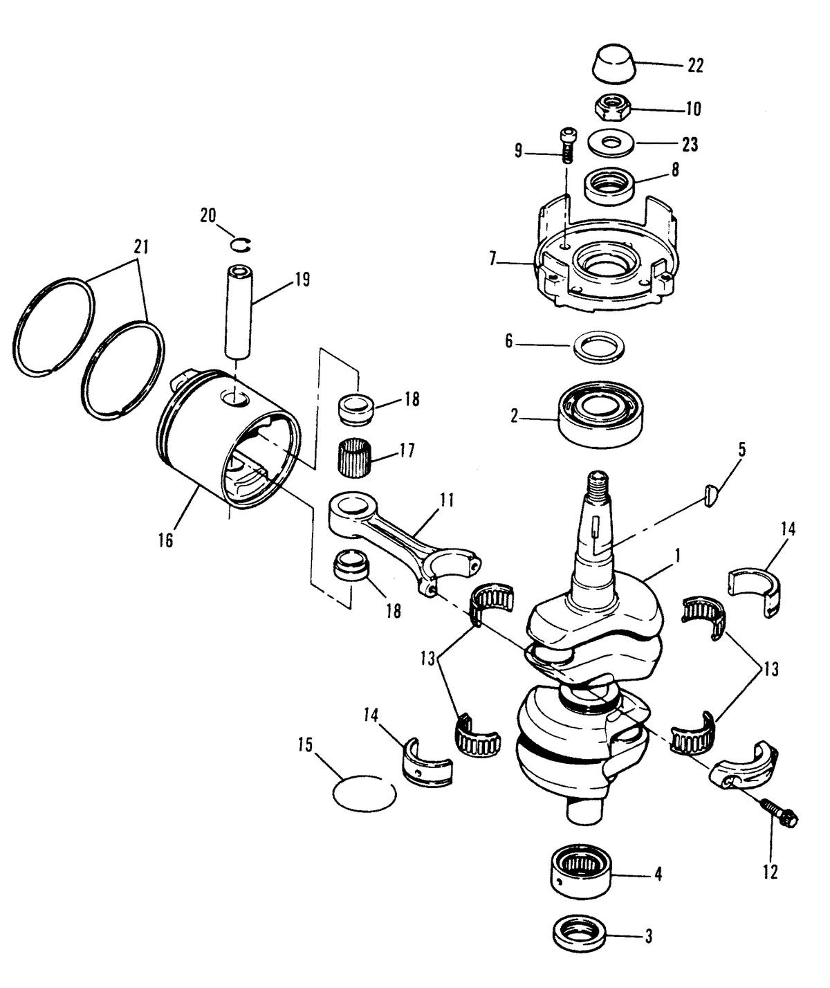 FORCE 40/50 H.P. CRANKSHAFT AND PISTON