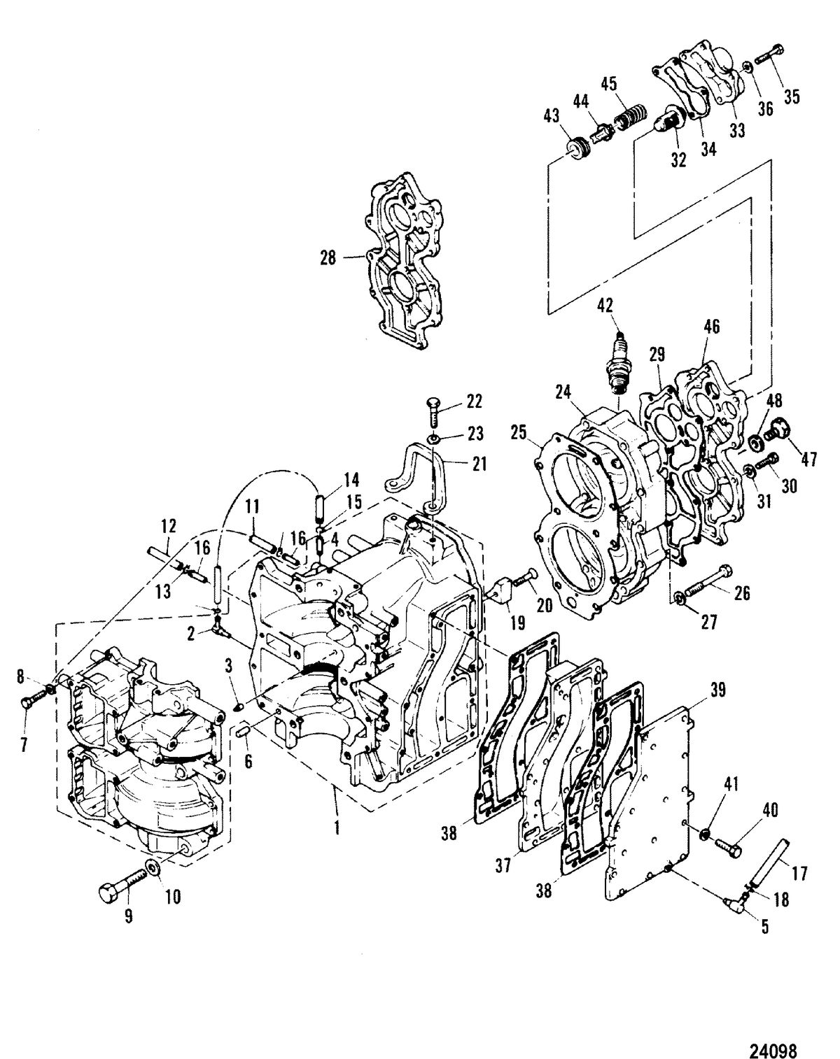 MARINER 40B HP CRANKCASE AND CYLINDER HEAD