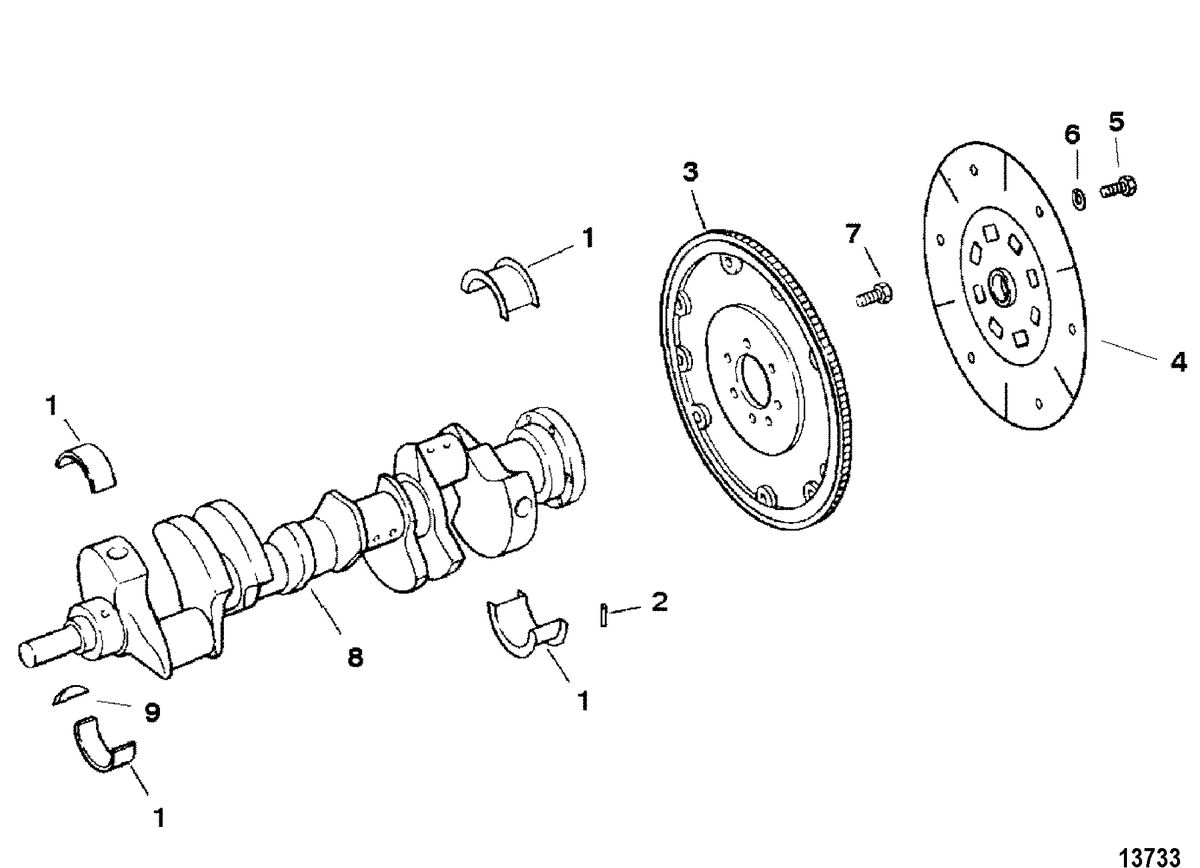MERCRUISER 5.7L COMPETITION SKI ENGINE (GEN +) CRANKSHAFT AND FLYWHEEL