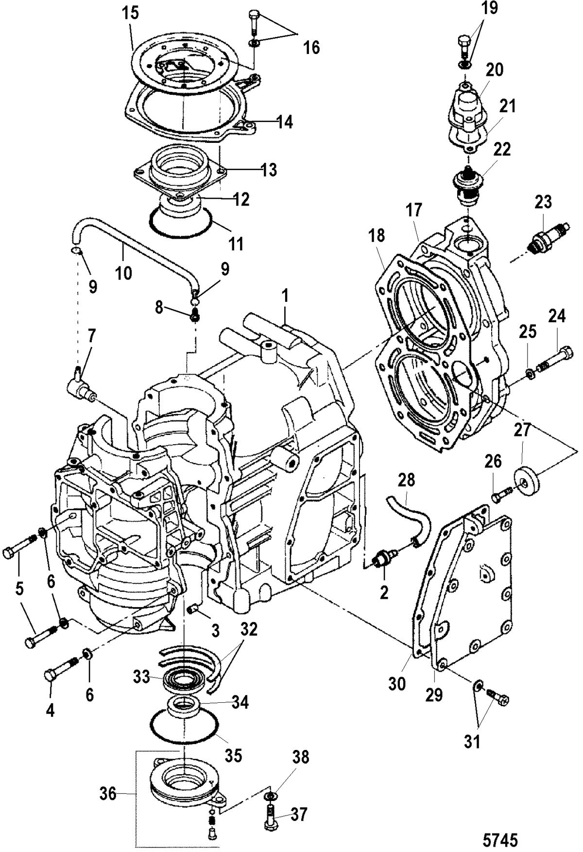 MERCURY/MARINER 25/30HP (2 CYL/430CC) INTERNATIONAL Cylinder Block