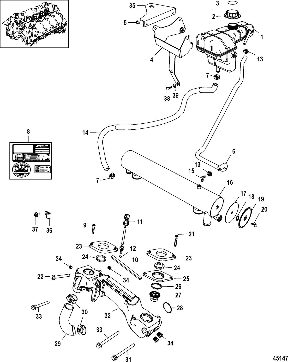 MERCRUISER 8.2L MAG / 8.2L MAG HO Cooling System, Fresh Water Components (2A041664 & below)