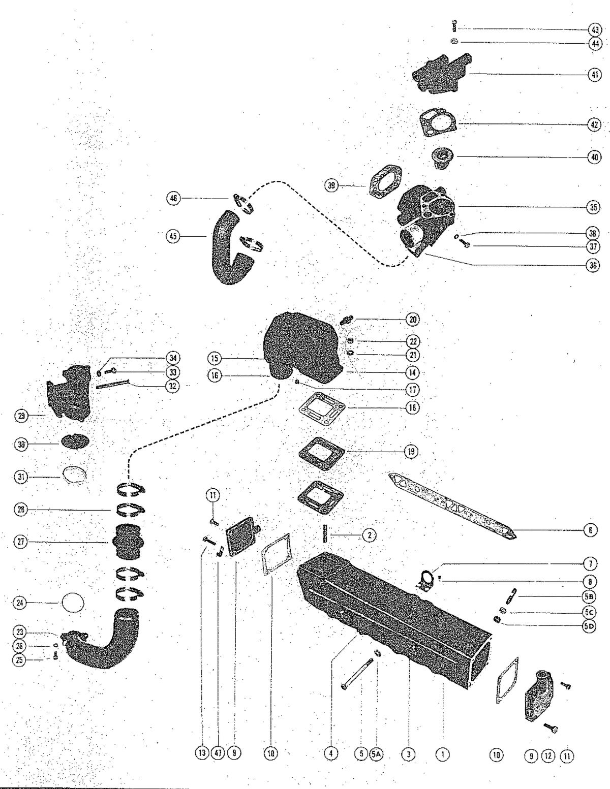MERCRUISER 888 (2 BBL)ENGINE EXHAUST MANIFOLD AND EXHAUST ELBOW