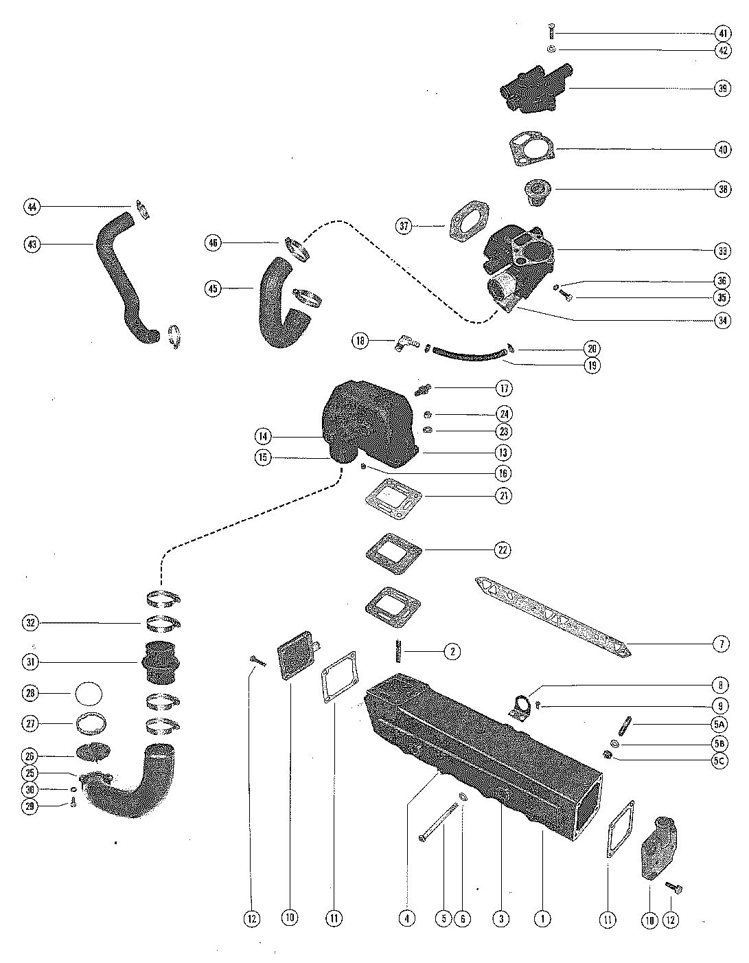 MERCRUISER 255 ENGINE EXHAUST MANIFOLD AND EXHAUST ELBOW