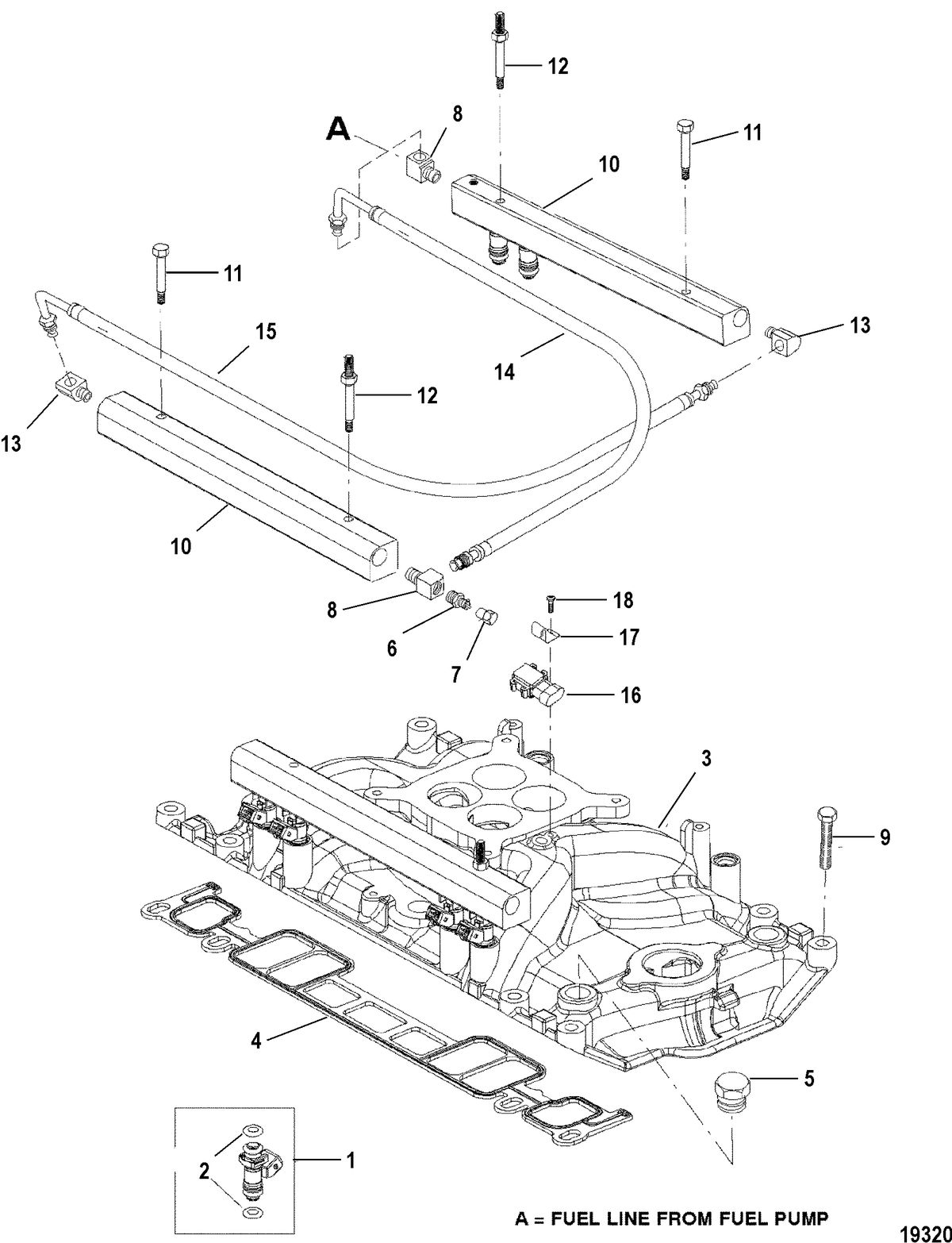 MERCRUISER 350 MAG MPI (GEN+)MIE Intake Manifold and Fuel Rails