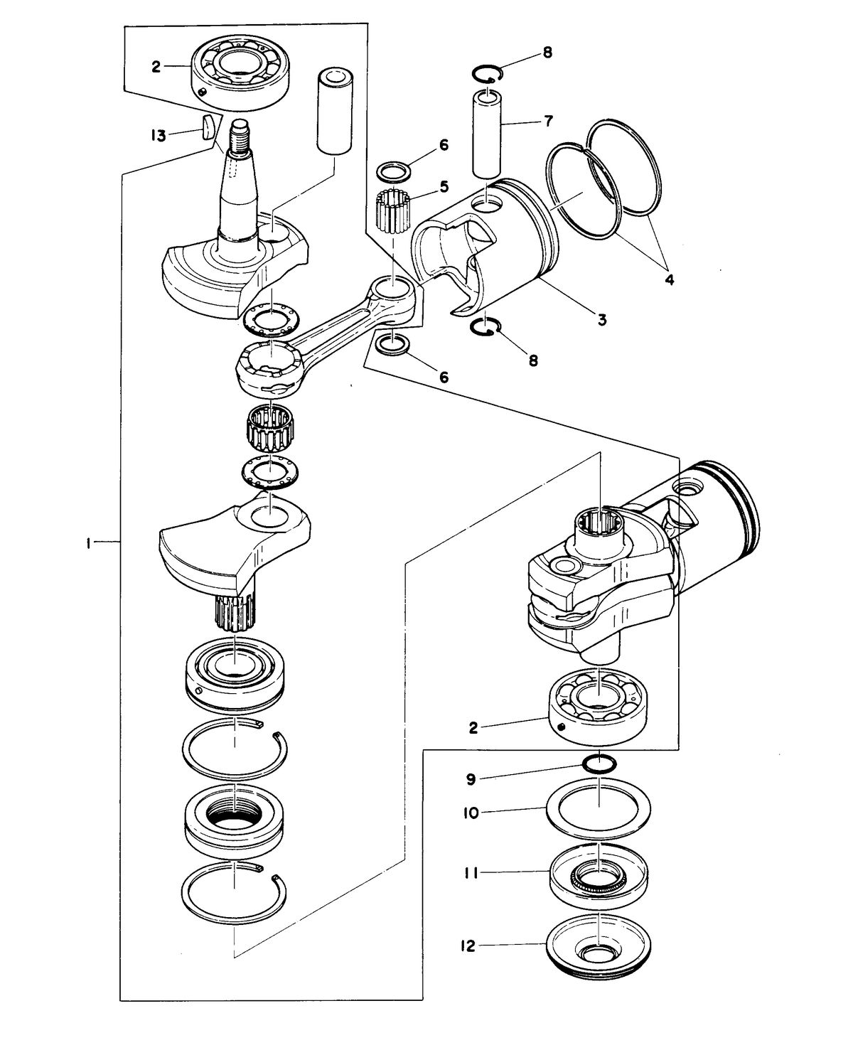 MARINER 28 HORSE POWER CRANKSHAFT AND PISTON