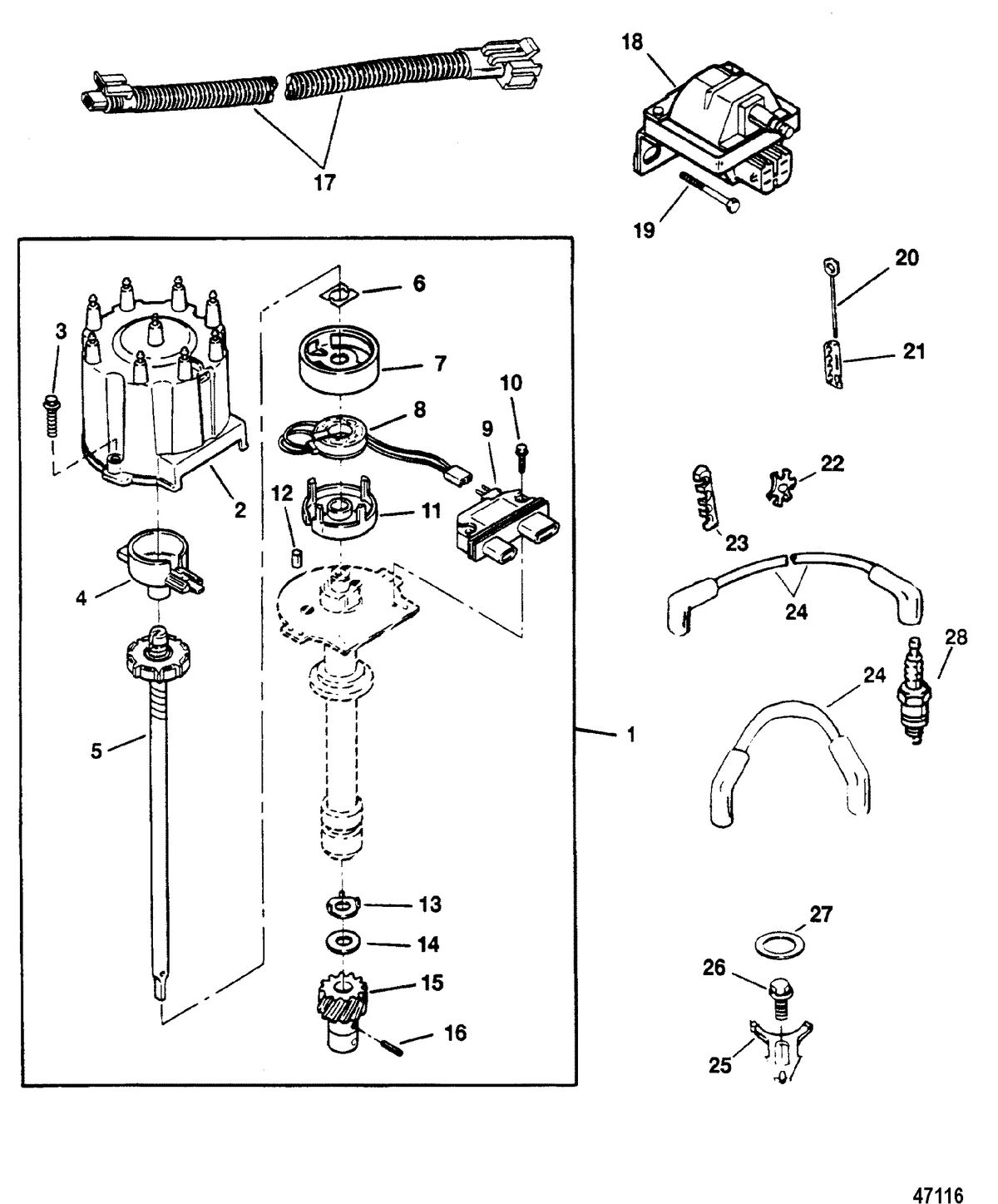 MERCRUISER 7.4 LX (EFI-MP) BRAVO DISTRIBUTOR AND IGNITION COMPONENTS