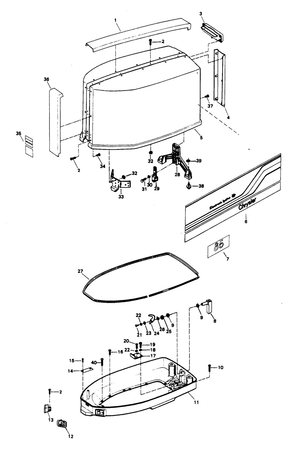 CHRYSLER 85 H.P. ENGINE COVER AND SUPPORT PLATE