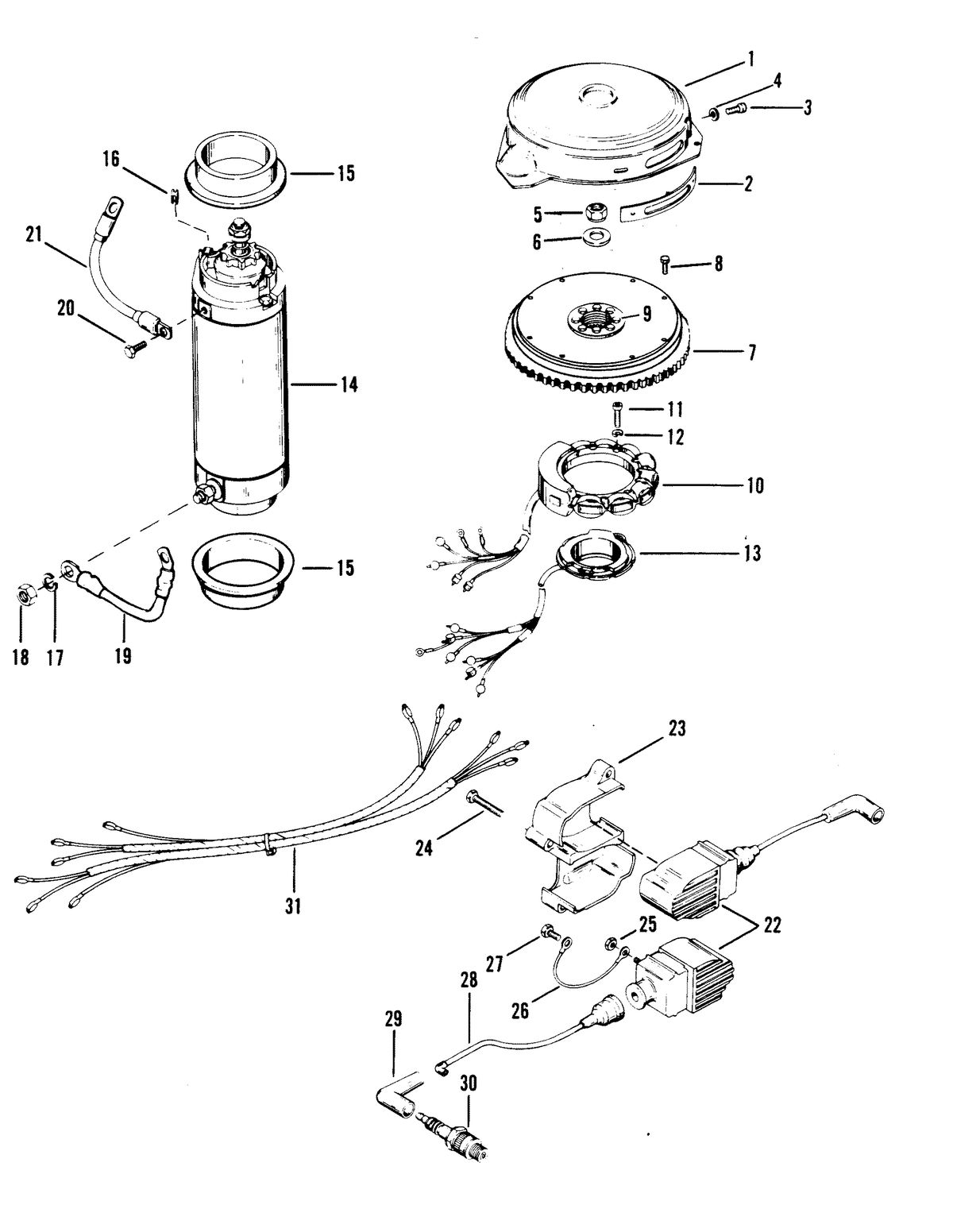 RACE OUTBOARD 2.4L (EFI) BASS/OFFSHORE FLYWHEEL, STARTER MOTOR AND IGNITION COILS