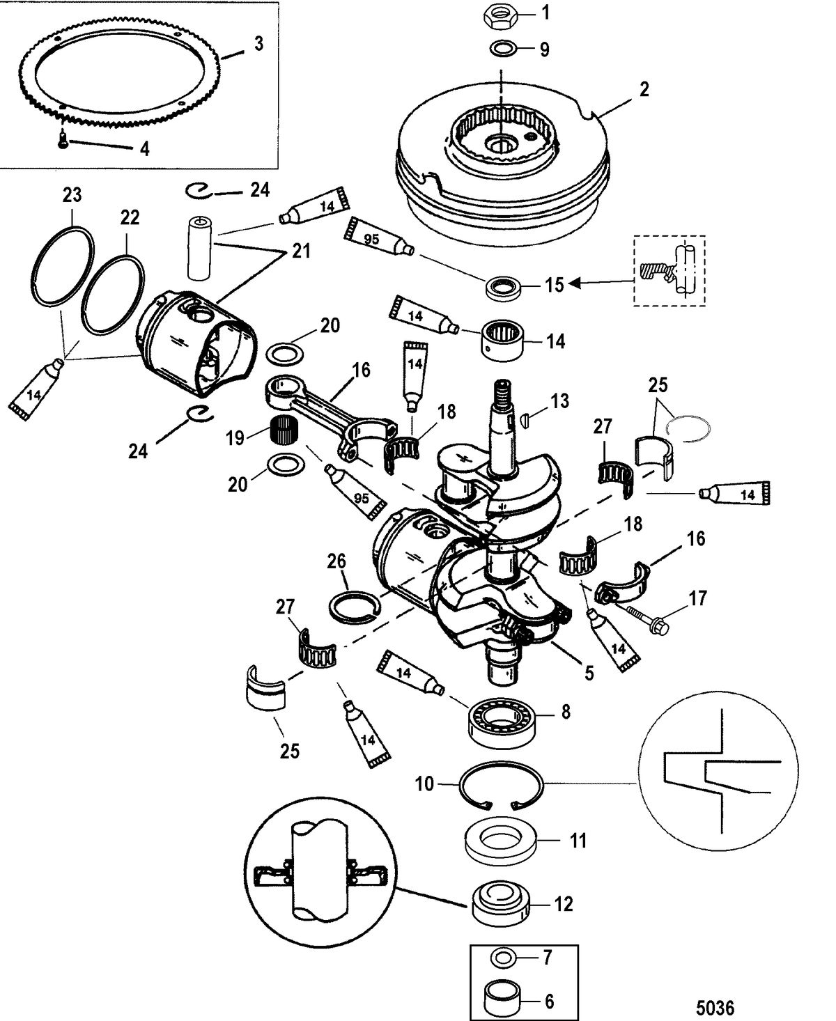 MERCURY/MARINER 10/15 SEAPRO/MARATHON-10/15 VIKING (2-STROKE) Crankshaft(Pistons and Flywheel)