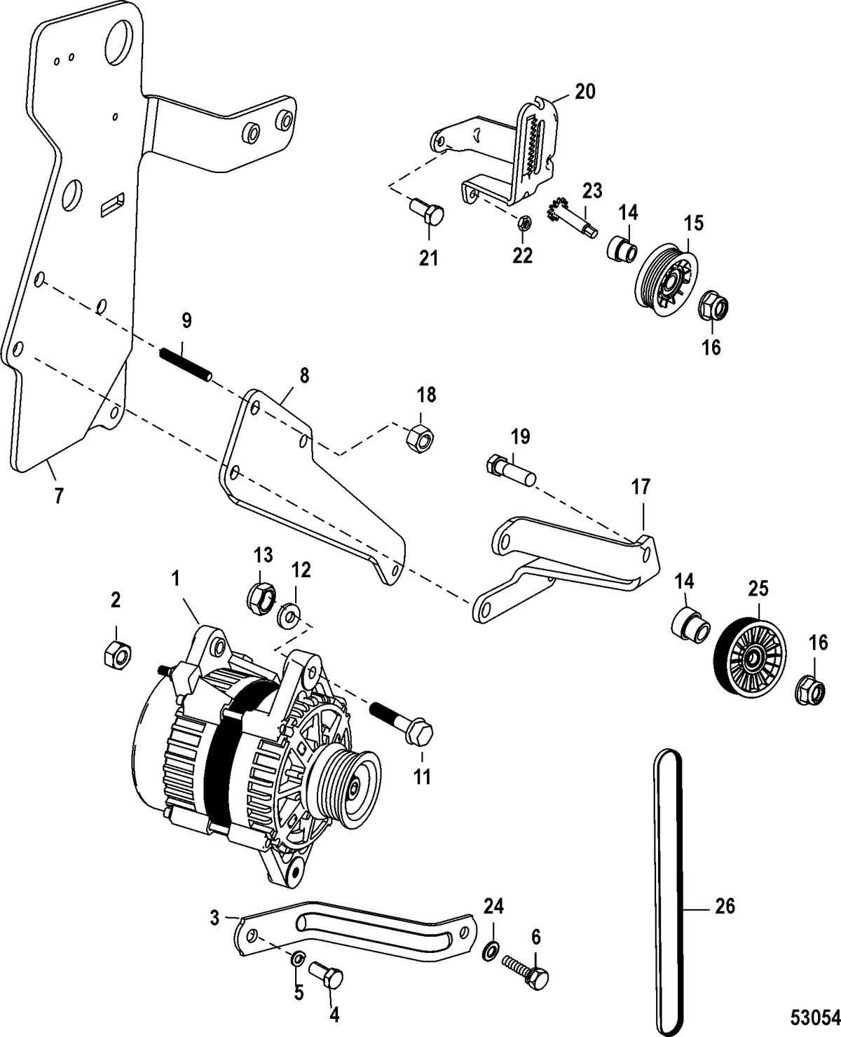 MERCRUISER 357 HORIZON INBOARD REMAN ALTERNATOR AND BRACKETS