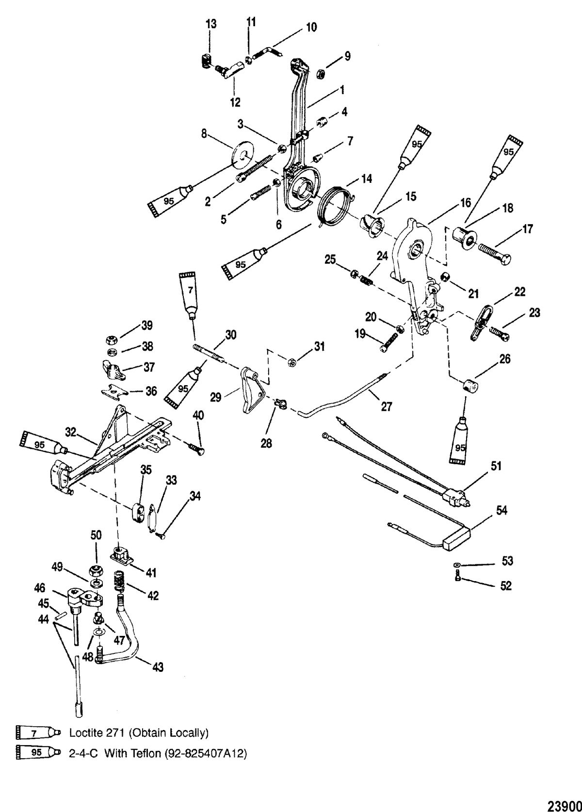 MERCURY/MARINER 135/150/175/200 XR6/MAGNUM III/140 JET (CARB) THROTTLE LEVER AND SHIFT SHAFT