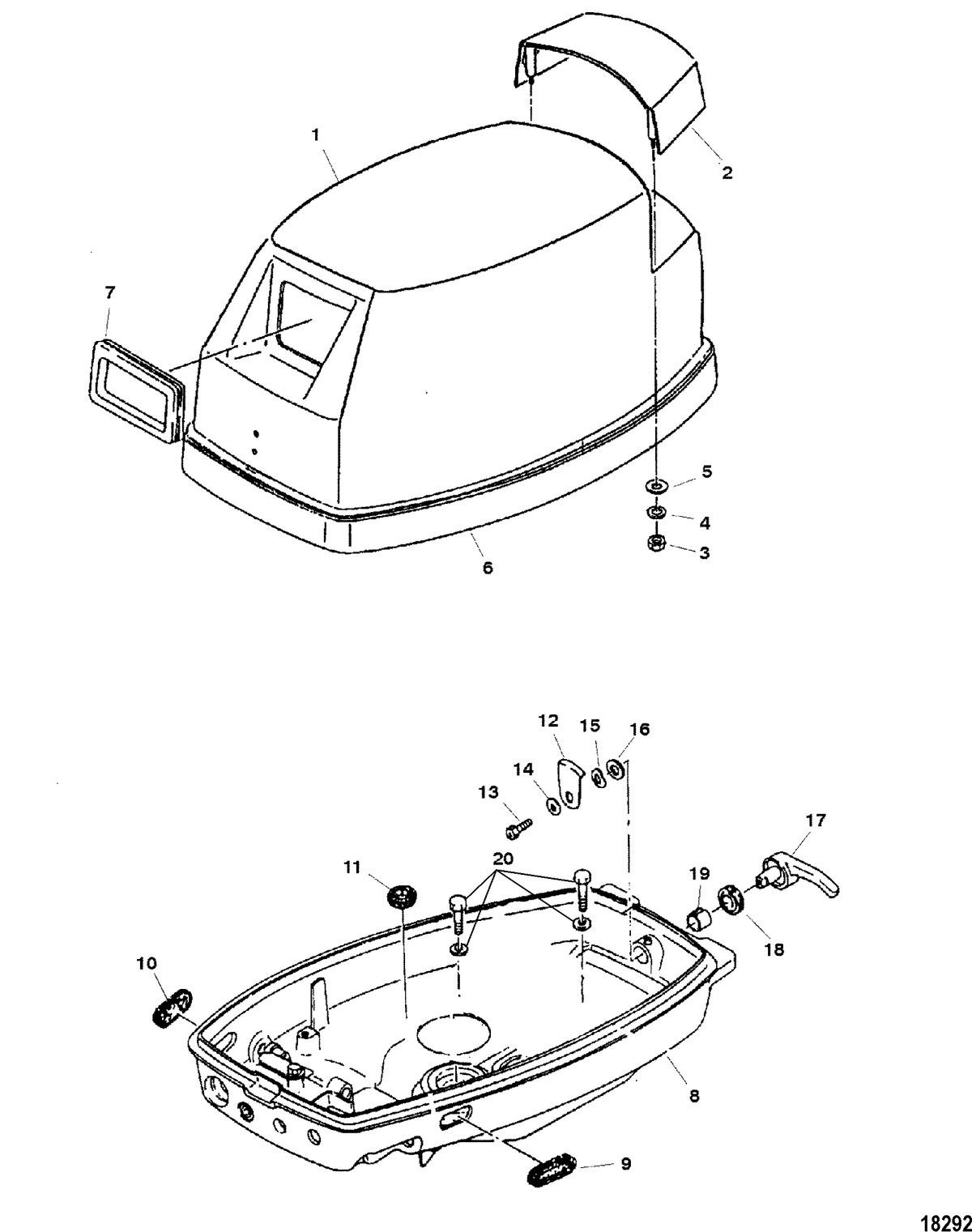 MERCURY/MARINER 9.9/15/18 HP (2 CYLINDER)(INTERNATIONAL) Cowling, 0N159949 and below