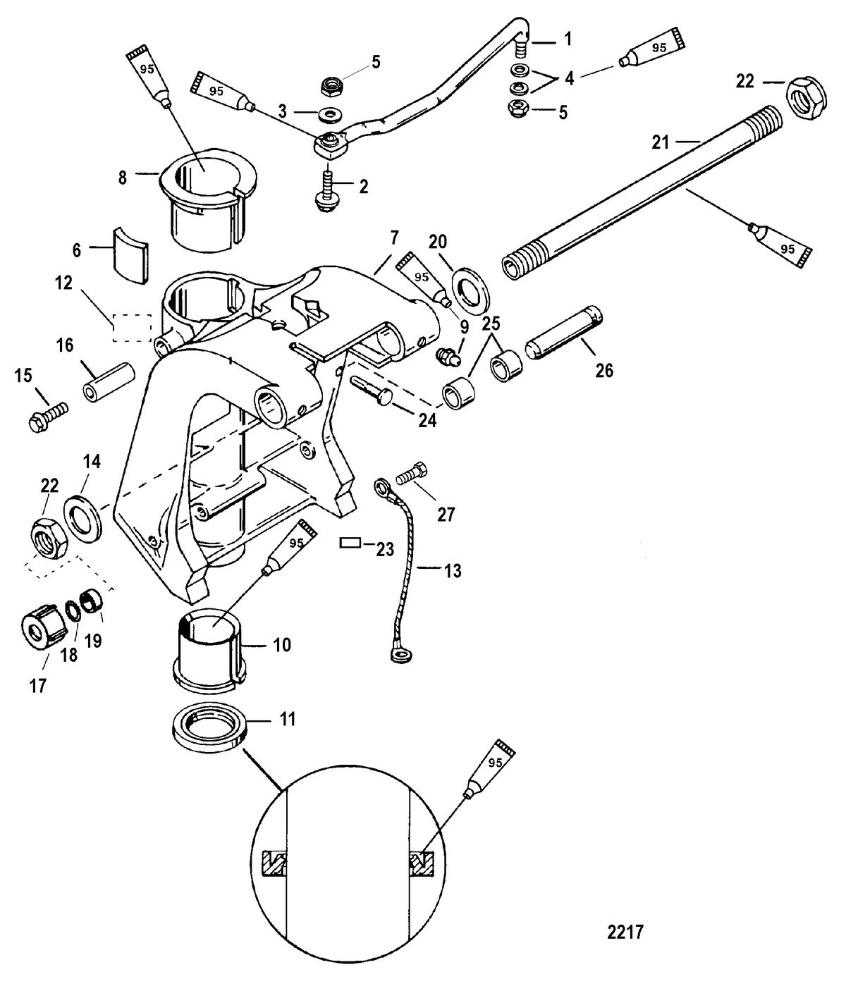 MERCURY/MARINER 40/50 H.P. JET 30 (3 CYL.) SWIVEL BRACKET