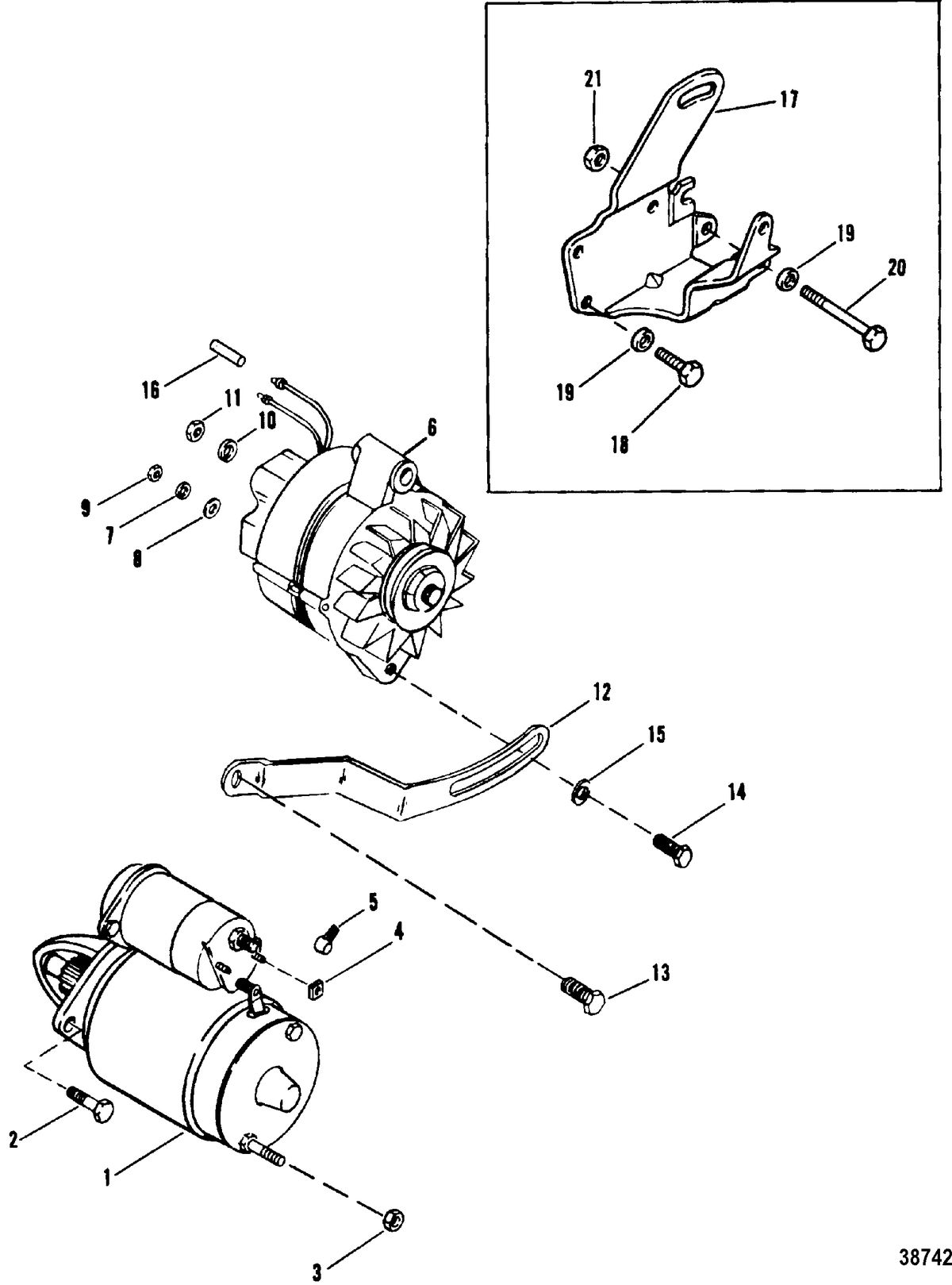 MERCRUISER 4.3L/4.3LX ALPHA ONE ENGINE (262 CID) GEN II STARTER MOTOR AND ALTERNATOR