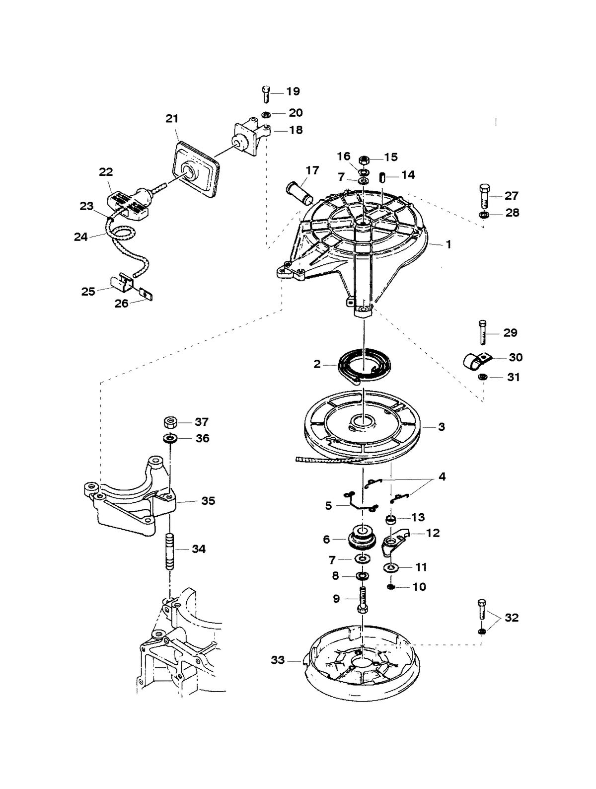 MARINER 30 H.P. (2 CYL./430 CC) RECOIL STARTER