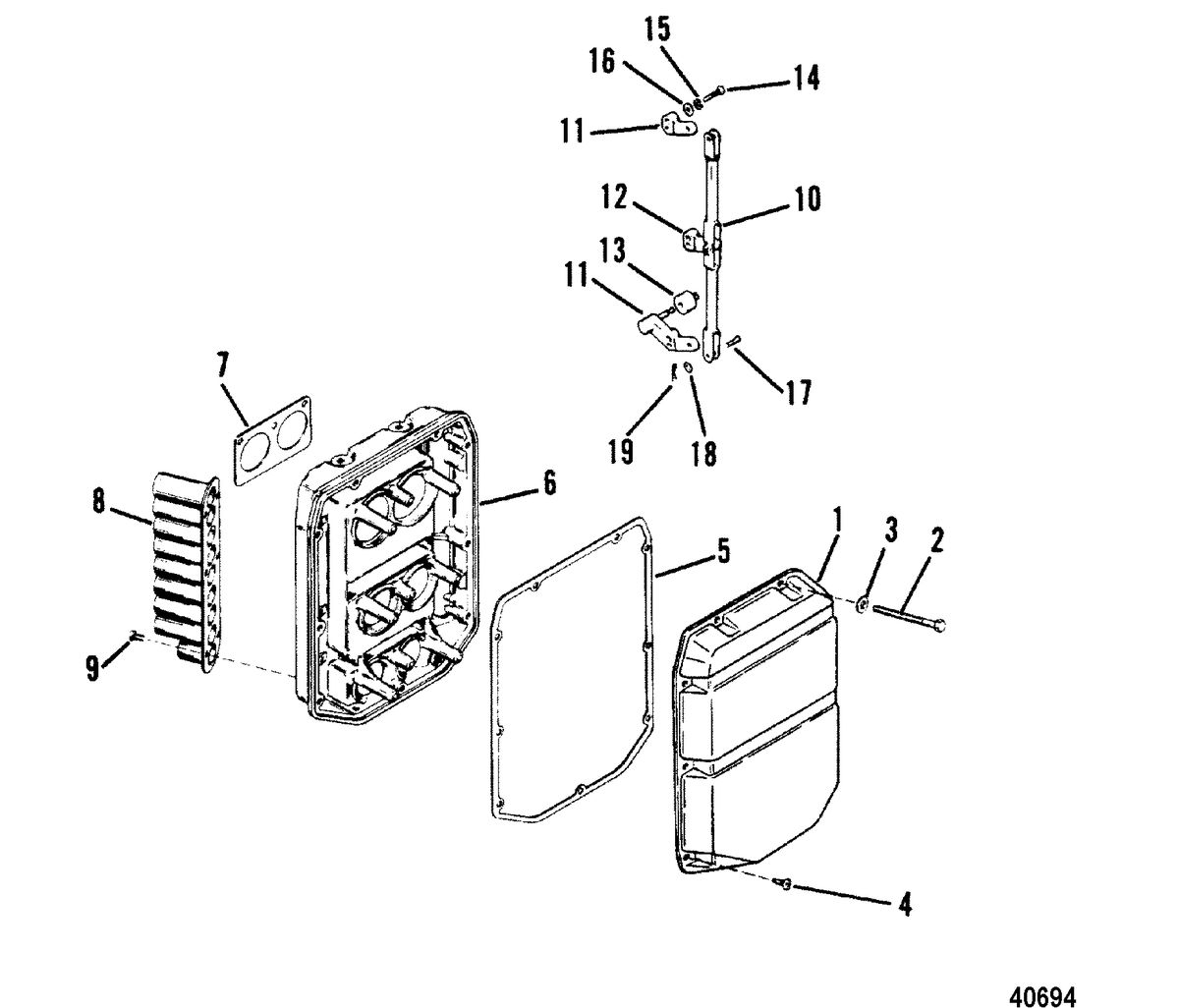 MERCURY/MARINER 200 H.P. (V-6) CHOKE PLATE AND THROTTLE LEVERS(S/N-C239552 AND BELOW)