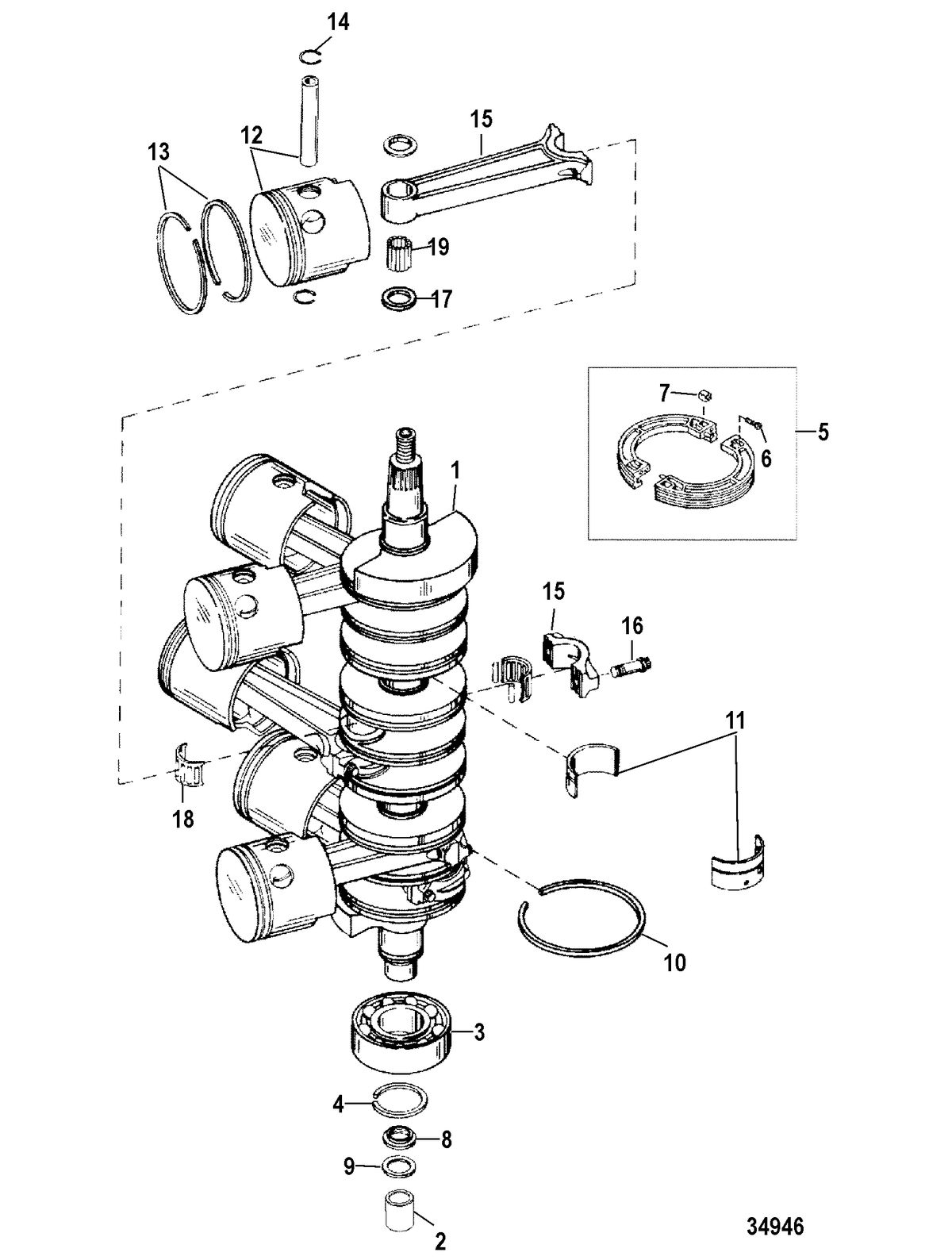 RACE OUTBOARD 225 EFI PROMAX/SUPERMAGNUM Crankshaft, Pistons and Connecting Rods