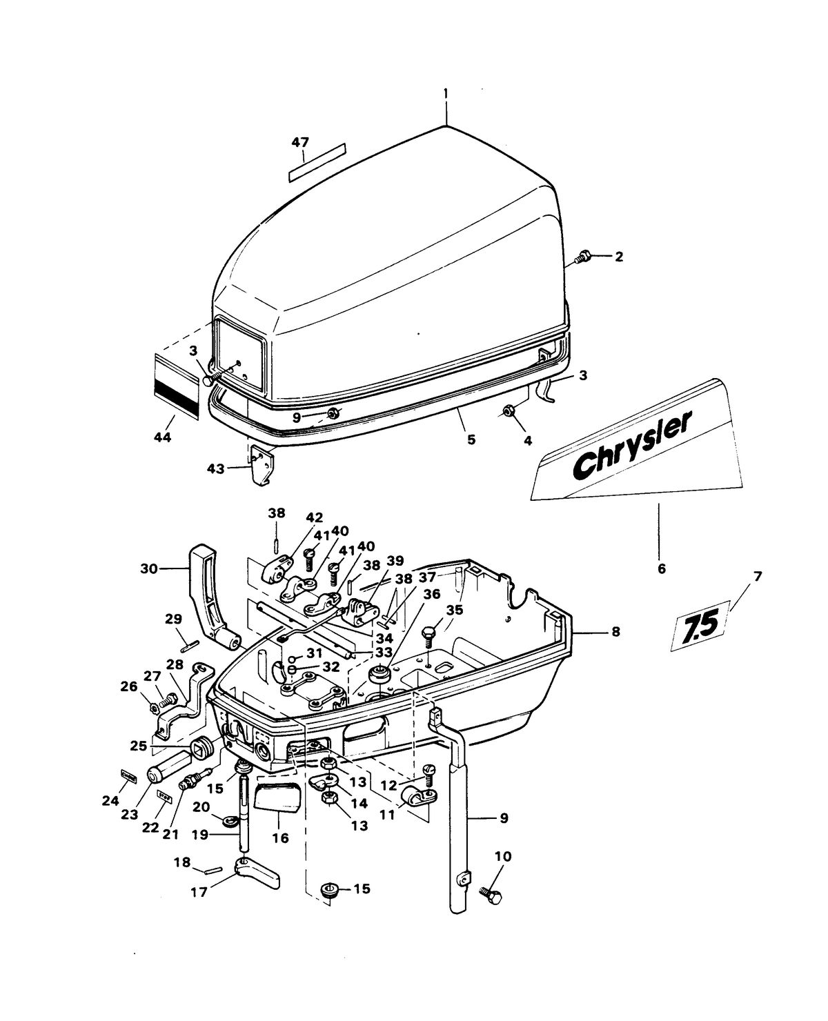 CHRYSLER 7.5 HP ENGINE COVER AND SUPPORT PLATE