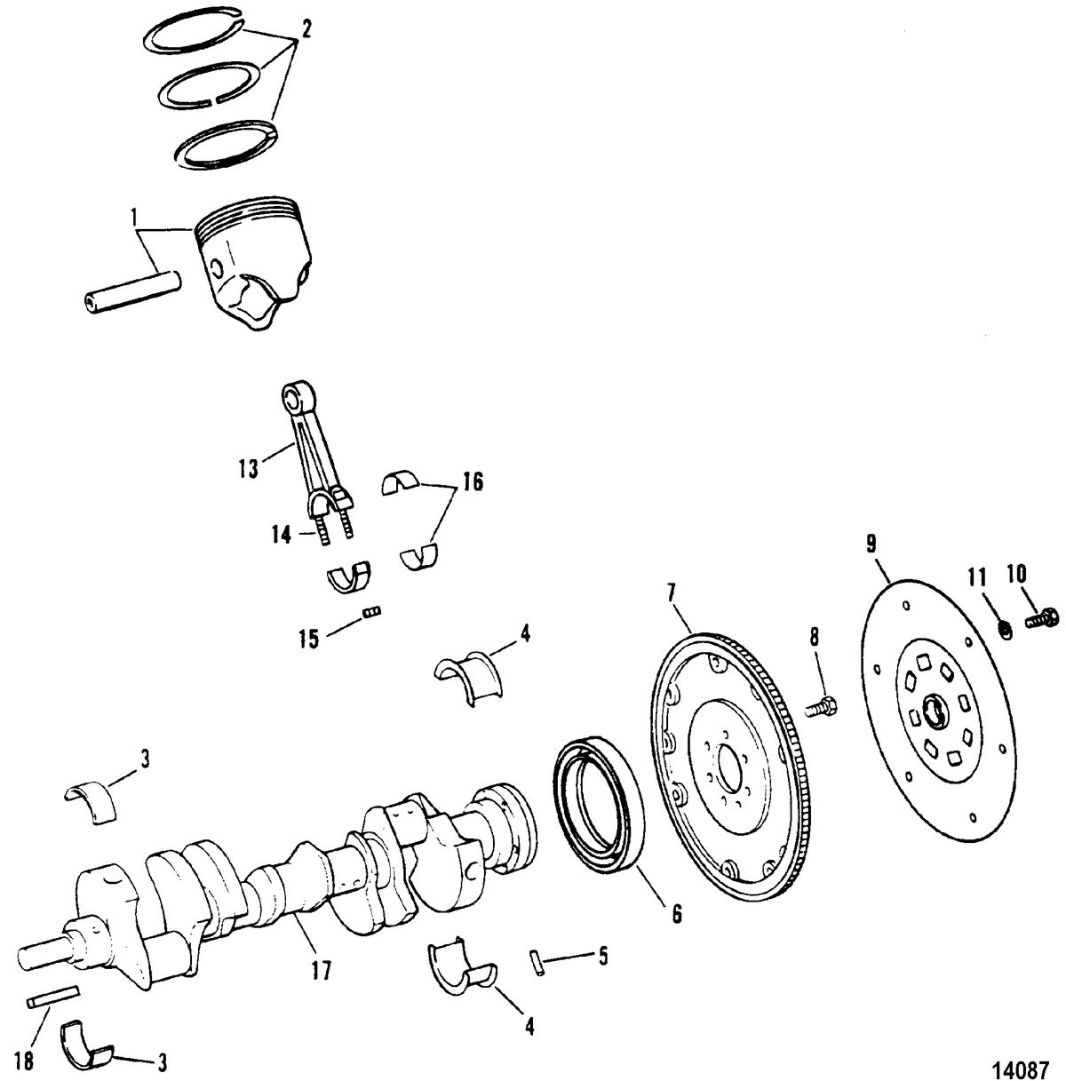 MERCRUISER MIE 7.4 EFI HURTH/BORG WARNER -LH ONLY Crankshaft, Pistons And Connecting Rods