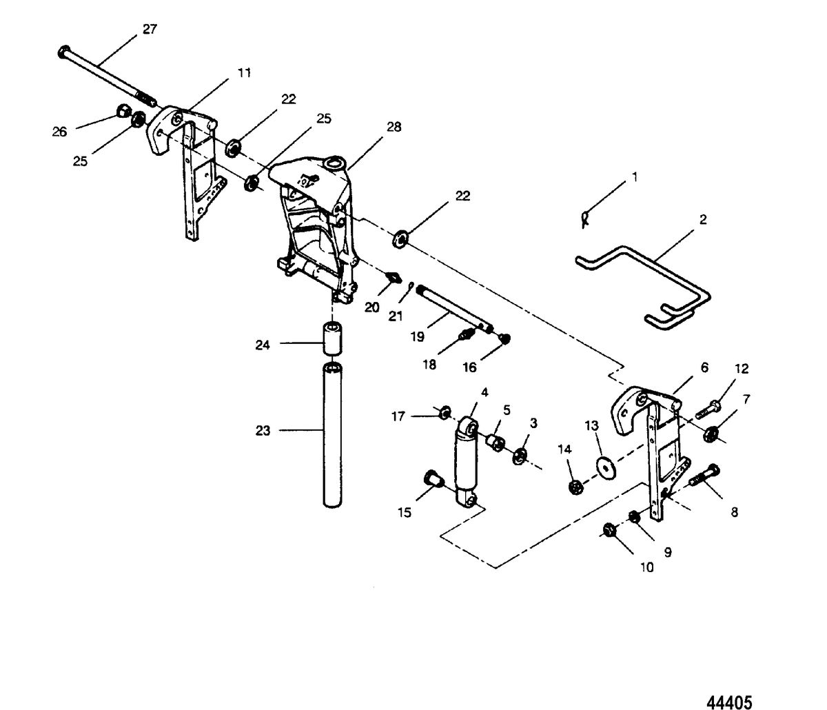 FORCE 90 HP A-MODELS (1990) FORCE Swivel Bracket and Transom Bracket(Power Trim Models)