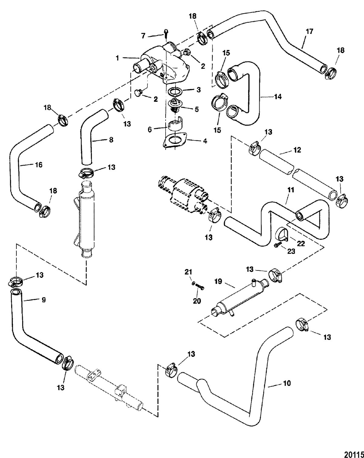 MERCRUISER 454/502 MPI MAG BRAVO (GEN VI) Thermostat Housing and Hoses