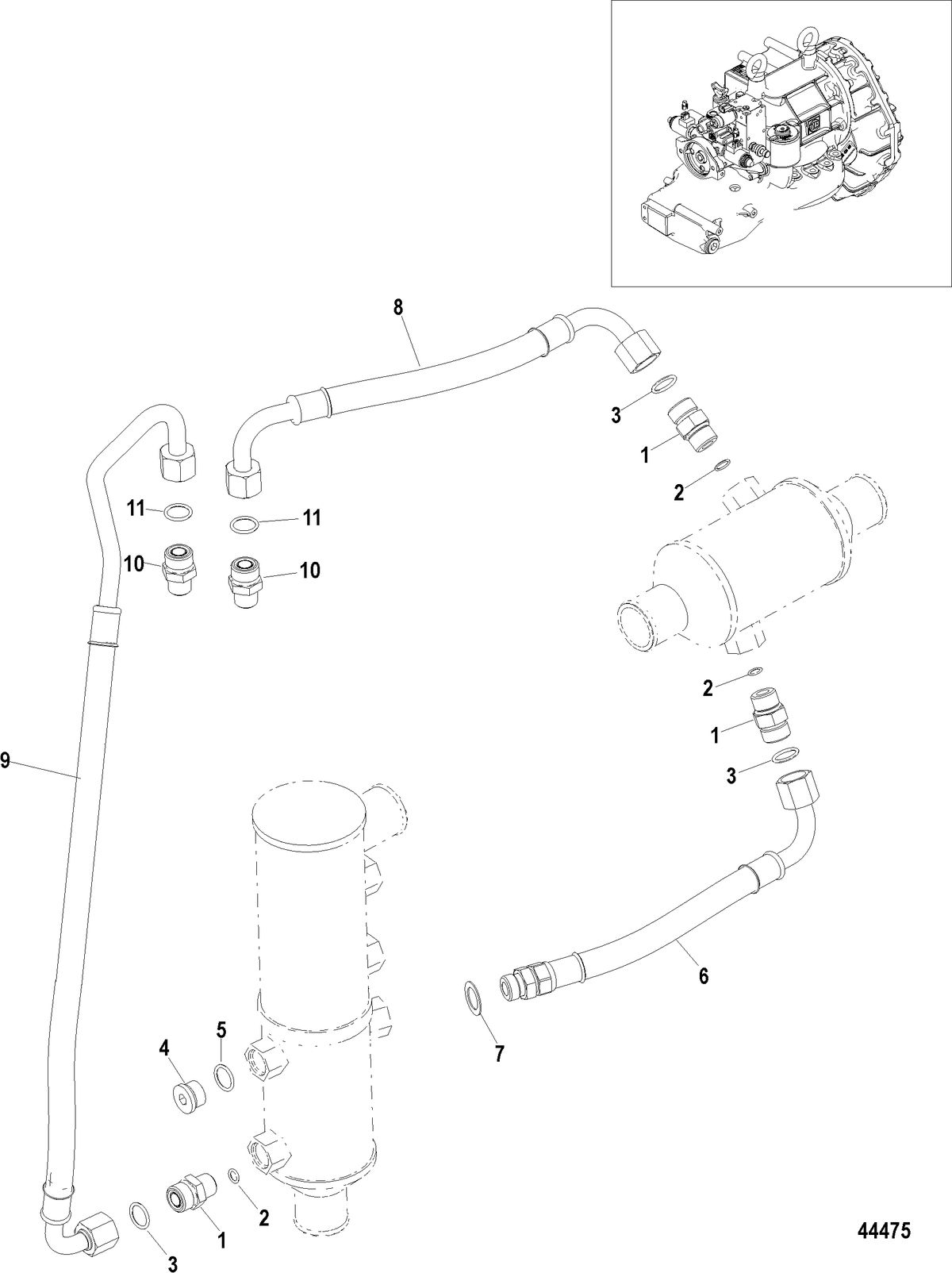 MERCRUISER ZEUS JH Transmission Oil Lines, With Drop Box