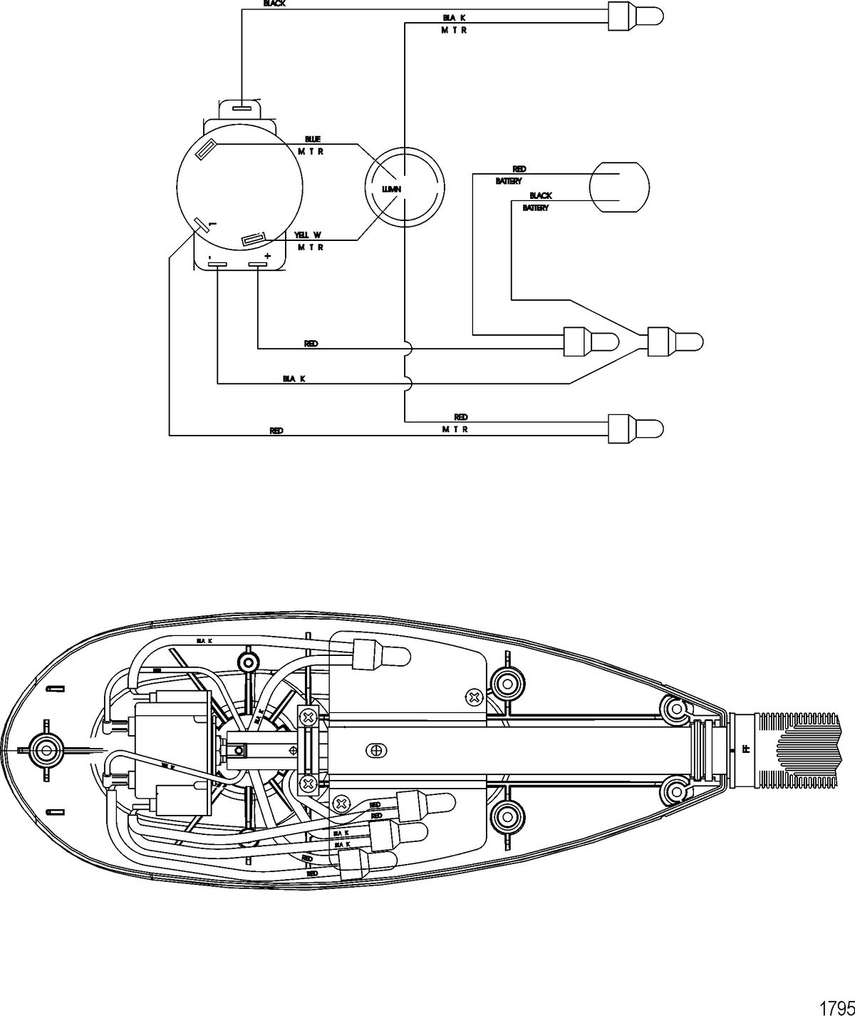 TROLLING MOTOR MOTORGUIDE FRESH WATER SERIES Wire Diagram(Model FW54HT) (Without Quick Connect)