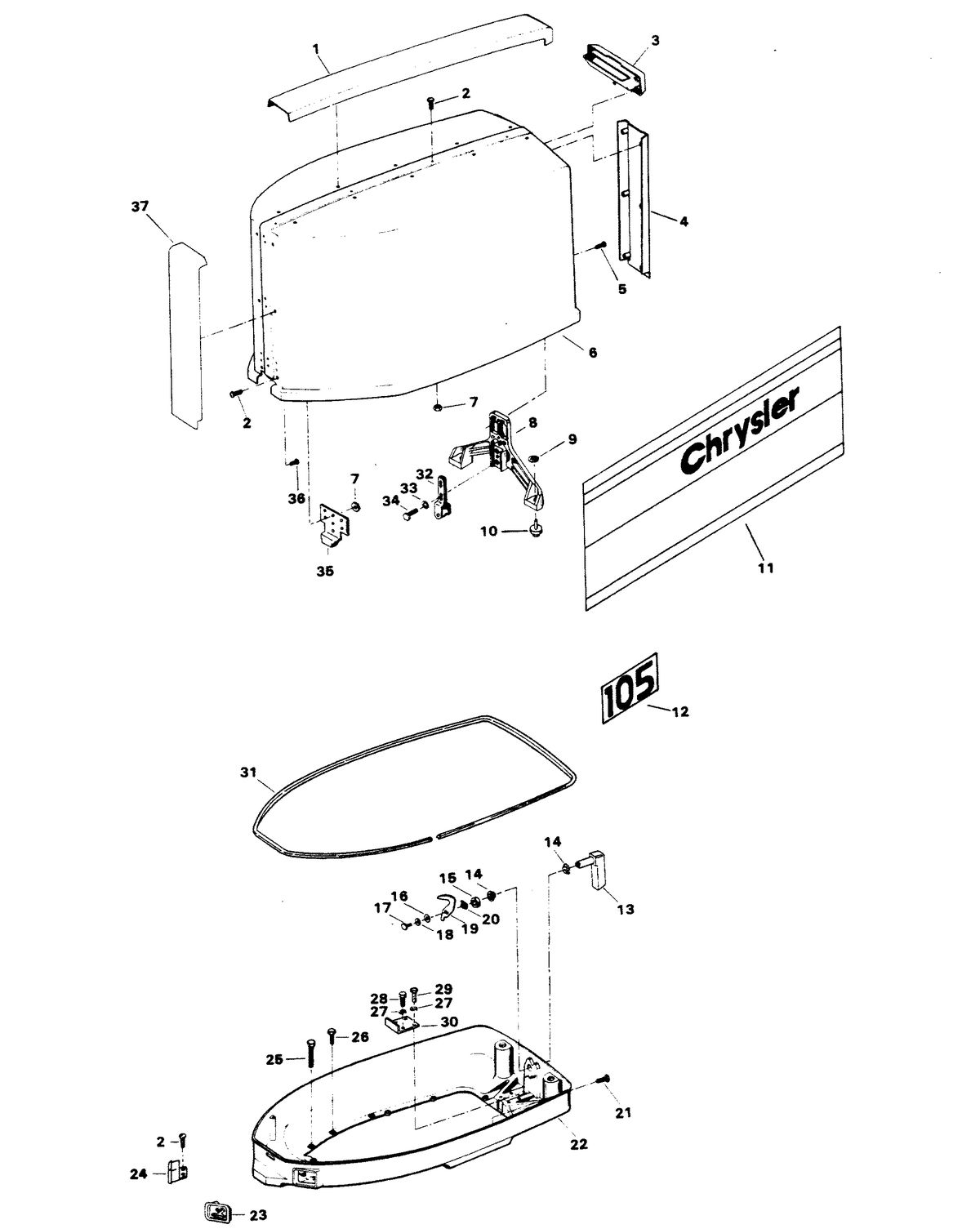 CHRYSLER 105 H.P. ENGINE COVER AND SUPPORT PLATE