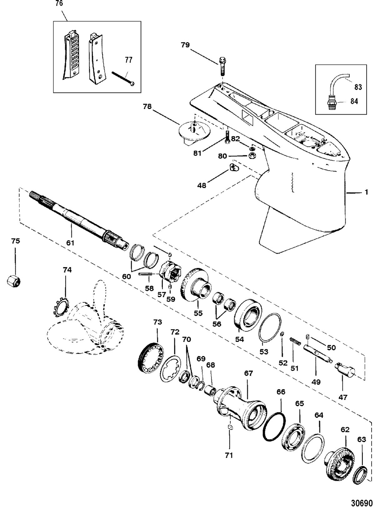 RACE OUTBOARD 200XS DFI (2.5L) GEAR HOUSING, Propeller Shaft - TorqueMaster