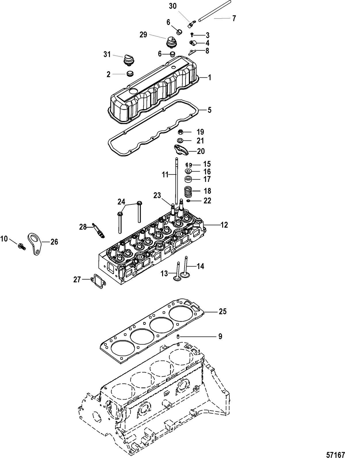 MERCRUISER 3.0L MPI EC Cylinder Head and Rocker Cover
