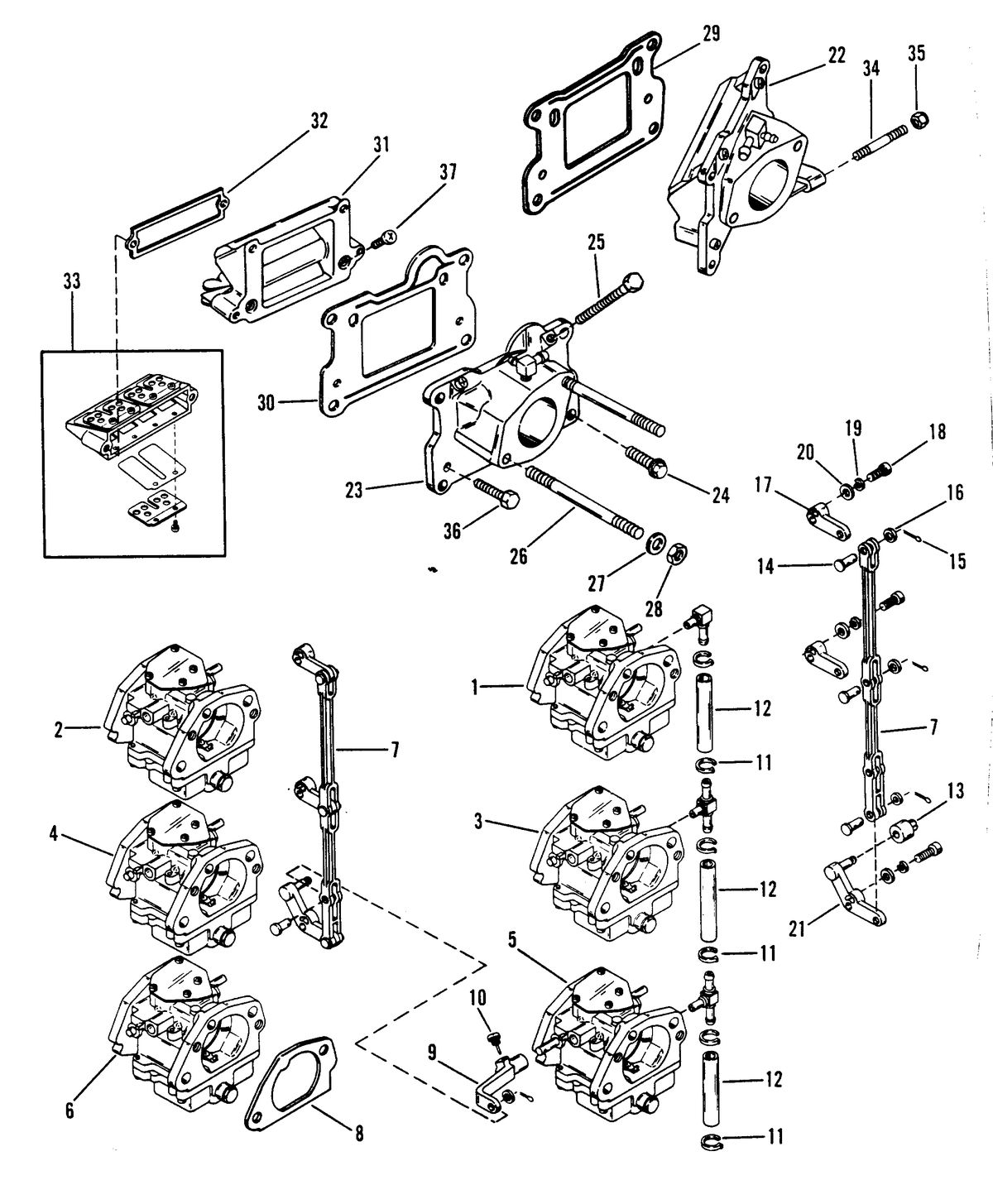 MERCURY/MARINER 250/275 HP CARBURETOR PLATE AND REED BLOCK (SERIAL #D000749 AND BELOW)