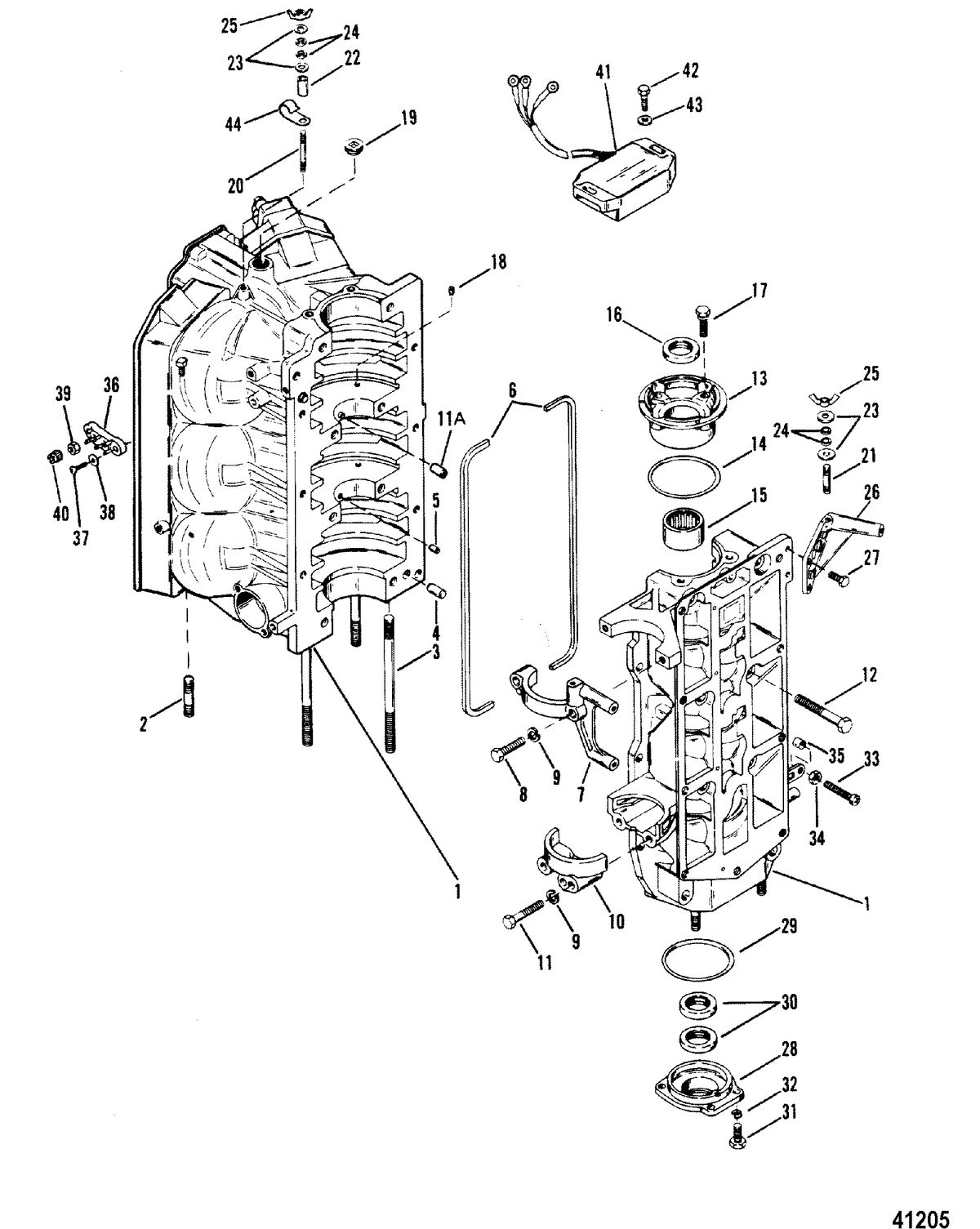 MERCURY/MARINER 175 H.P. (V-6) CYLINDER BLOCK AND END CAPS