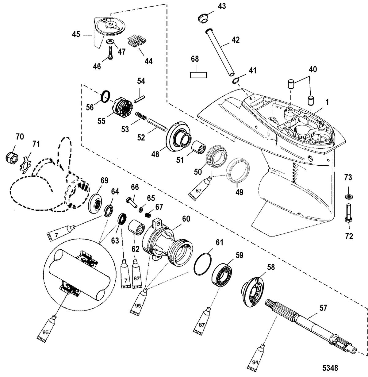MERCURY/MARINER 40/50 (3 CYLINDER) 2-STROKE Gear Housing, Propeller Shaft - 1.83:1 Gear Ratio