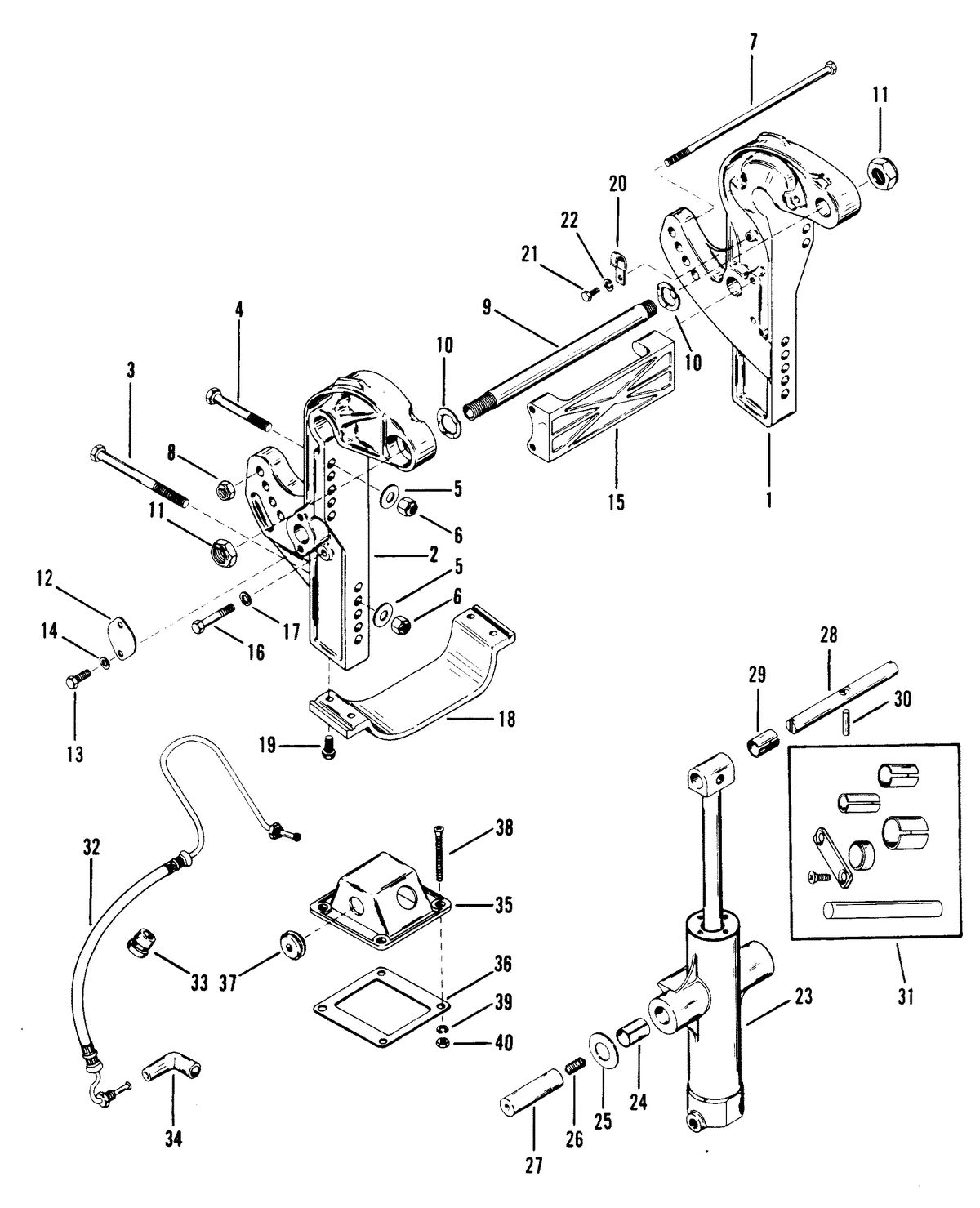 RACE OUTBOARD 2.4L EFI BASS/OFFSHORE TRANSOM BRACKETS AND TRIM CYLINDER
