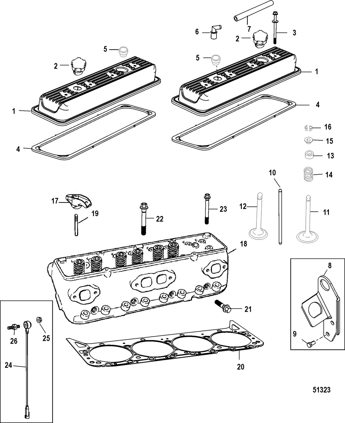 MERCRUISER 357 STROKER SCORPION Cylinder Head and Rocker Cover