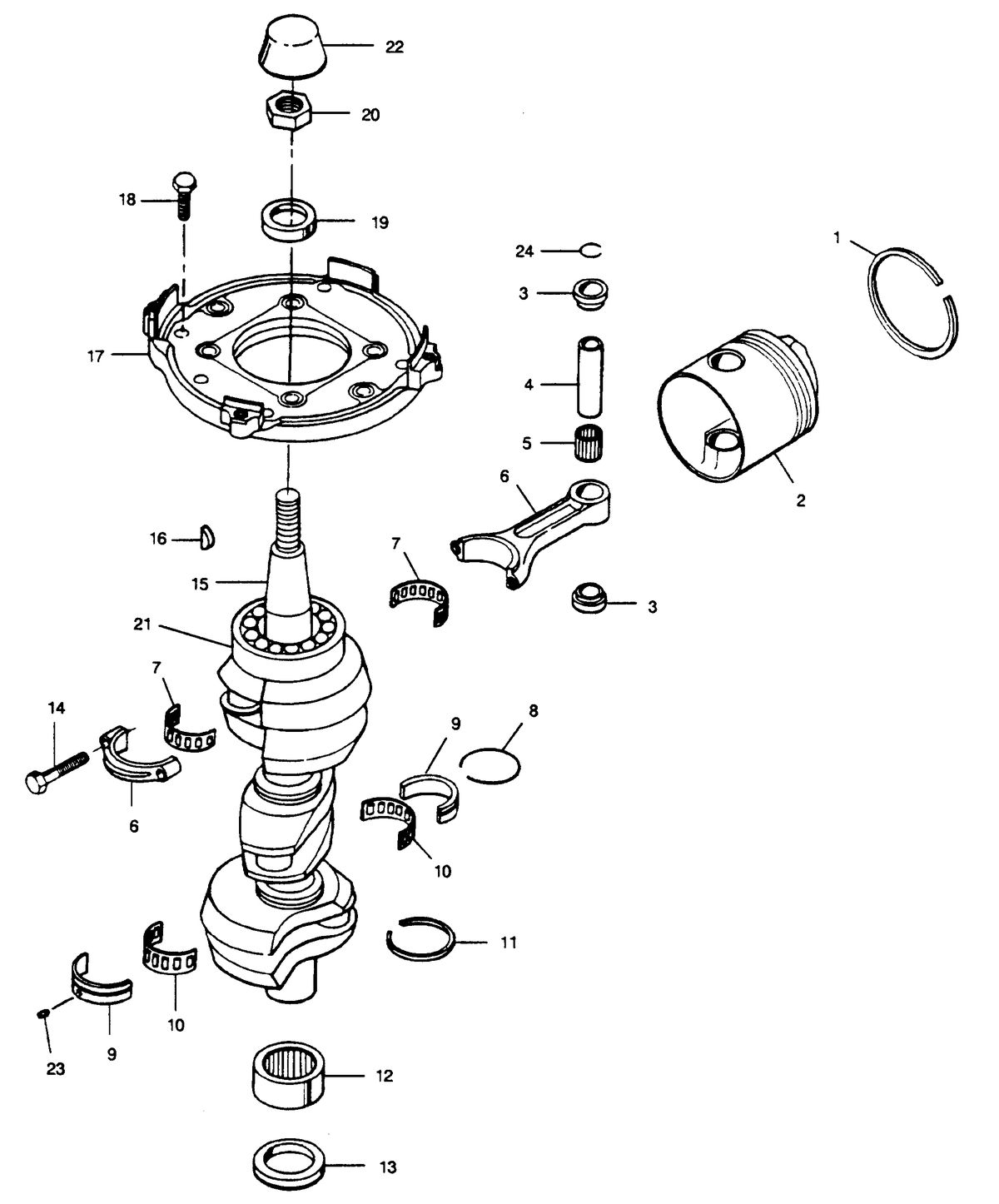FORCE FORCE 1990 90 H.P. "A" MODEL L-DRIVE CRANKSHAFT AND PISTON