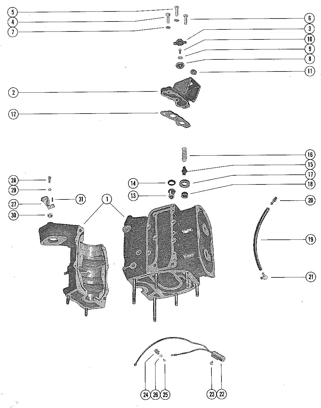 MERCURY MERC 40 CYLINDER BLOCK AND COIL MOUNTING BRACKET